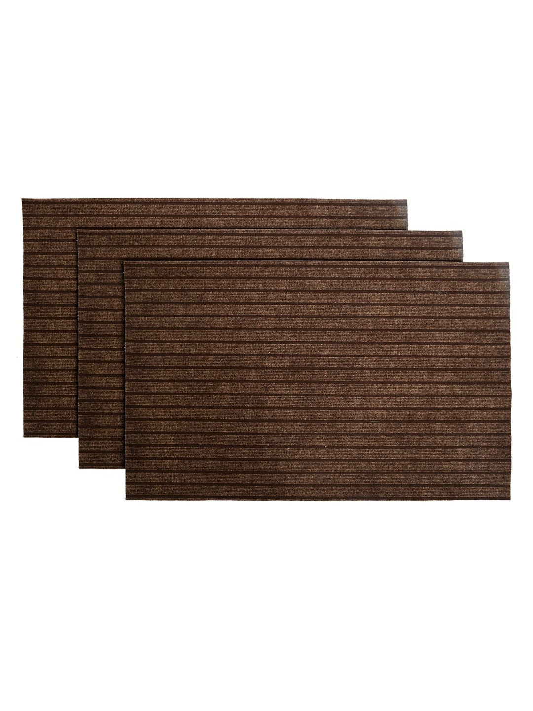 Kuber Industries Set Of 3 Brown Striped Microfibre All Weather Anti Skid Doormats Price in India