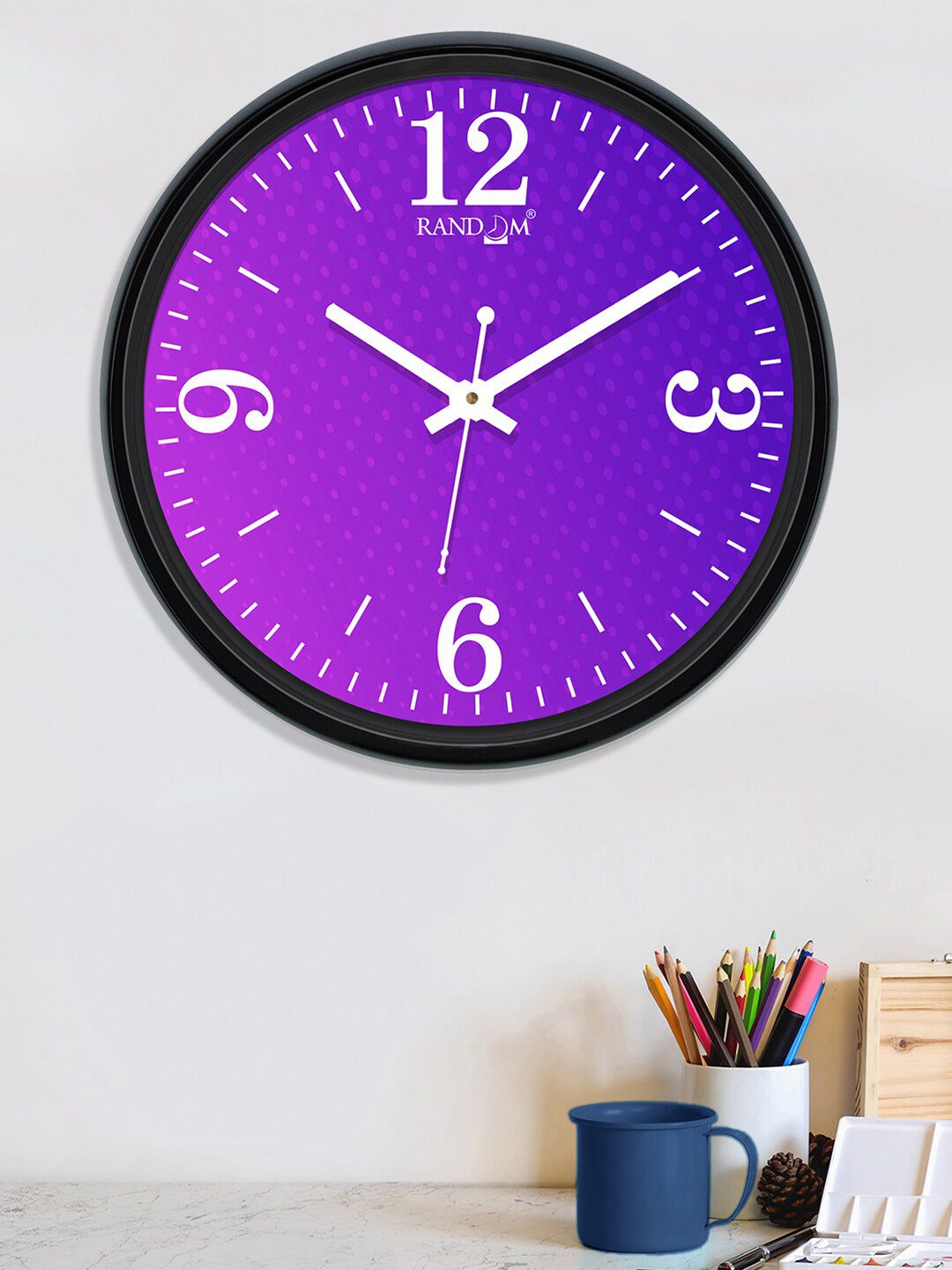 RANDOM Purple & White Printed Contemporary Wall Clock Price in India