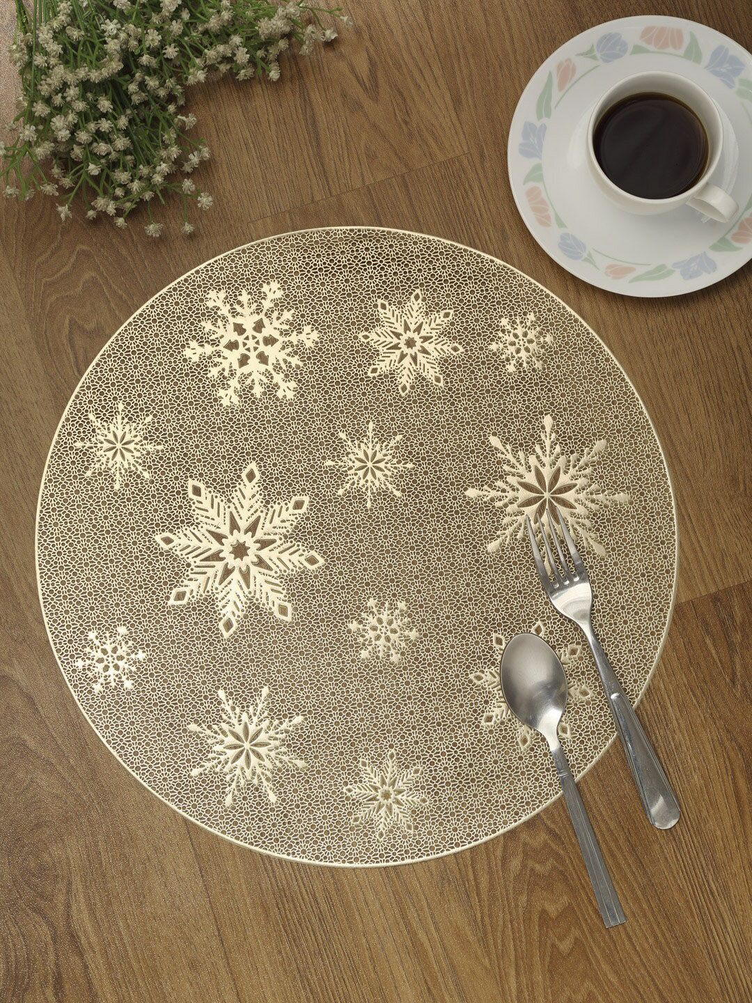 HOSTA HOMES Set Of 6 Gold-Toned Textured Round Table Placemats Price in India
