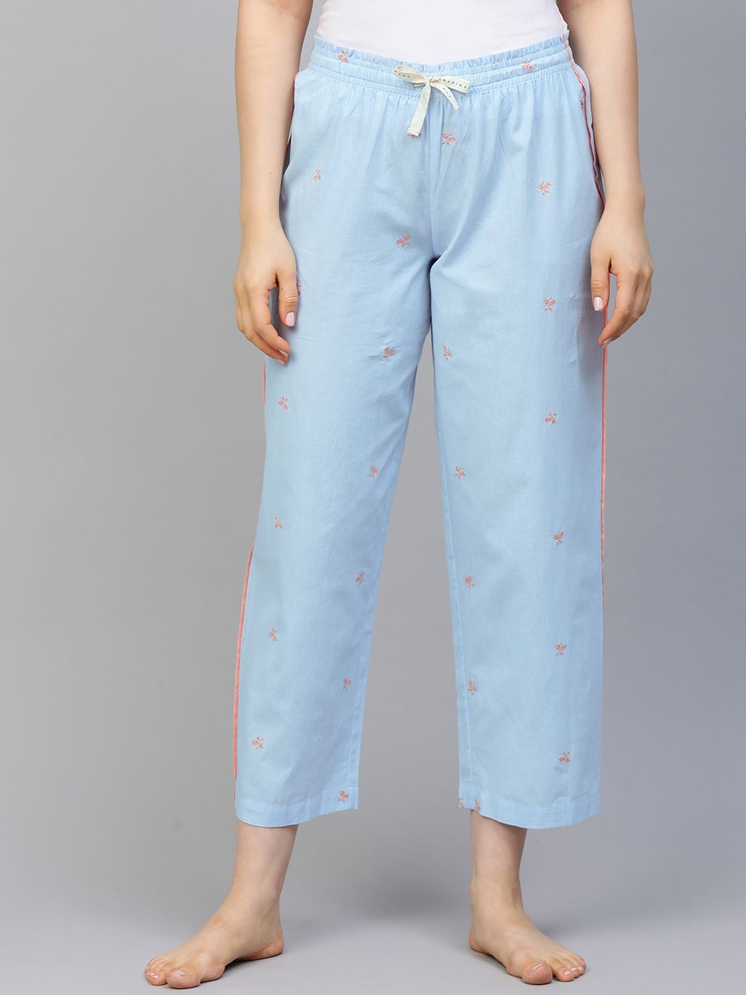 Chemistry Women Blue Floral Embroidered Pyjamas Price in India