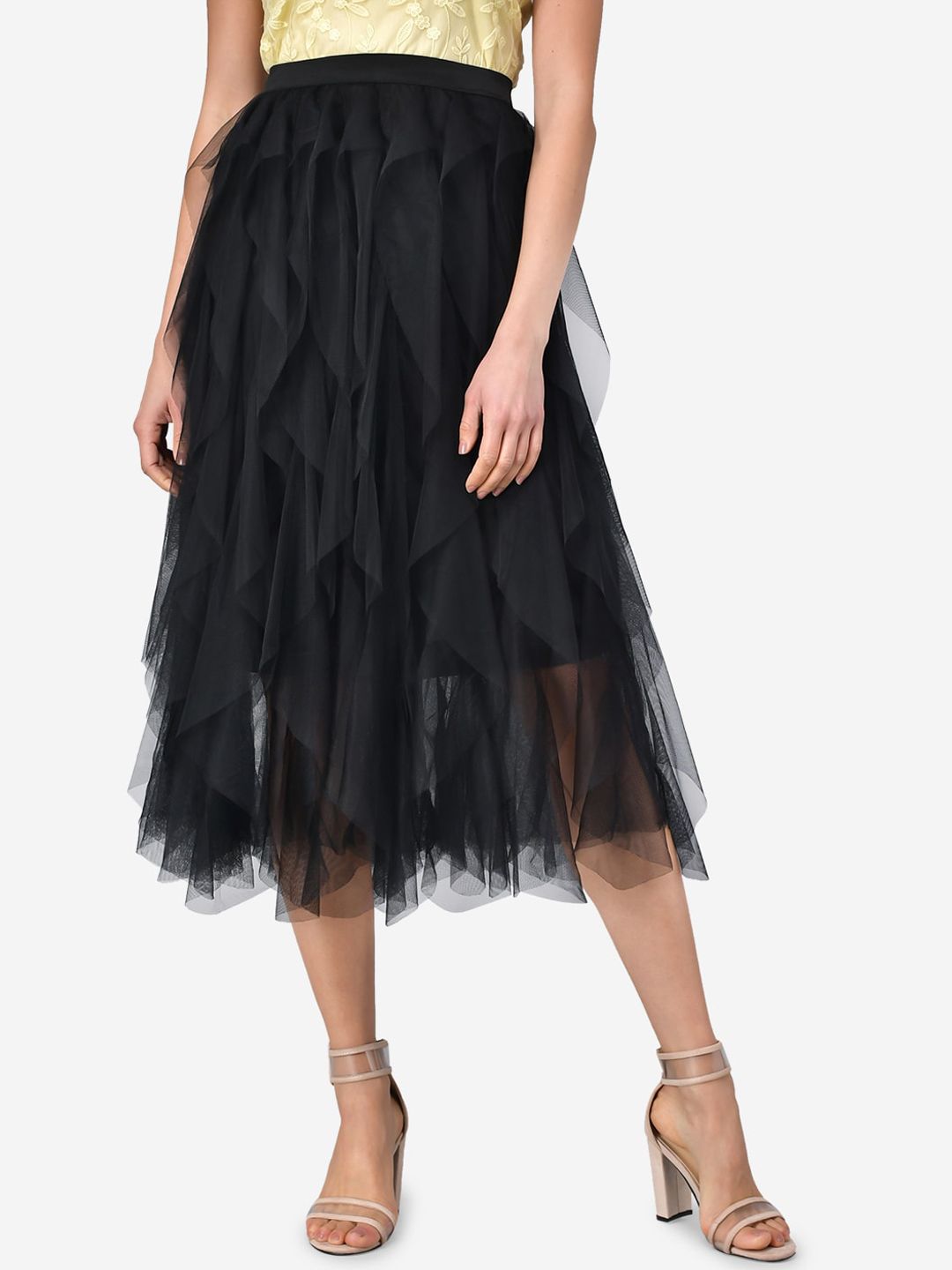 Darzi Women Black Solid A-Line Maxi Skirt