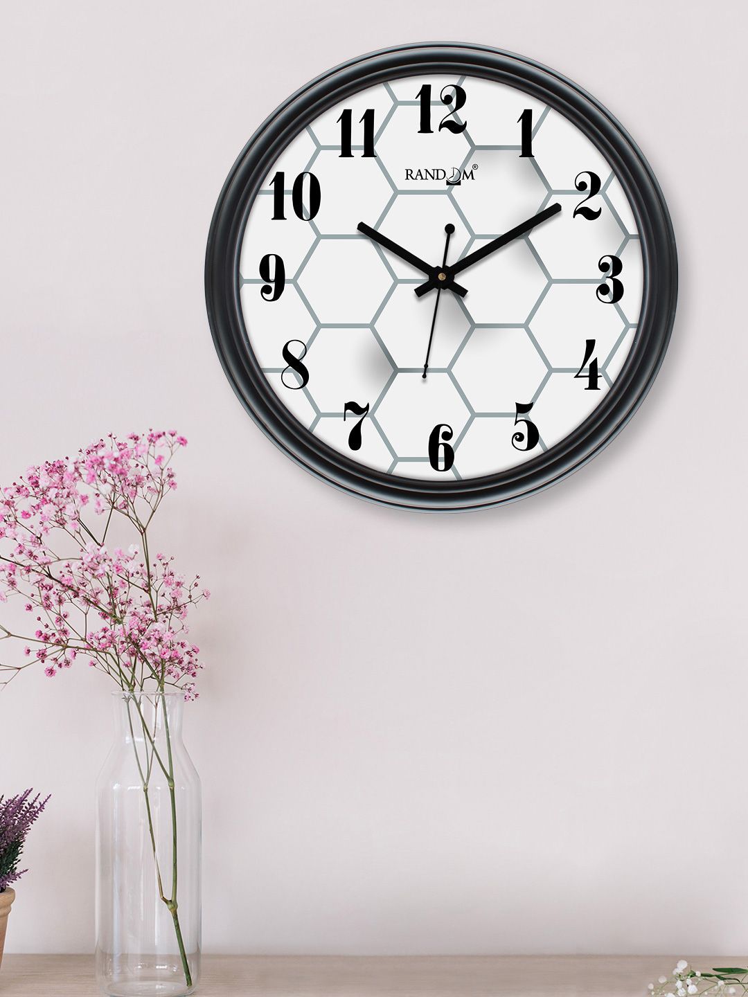 RANDOM Black & White Printed Contemporary 30.48 cm Wall Clock Price in India