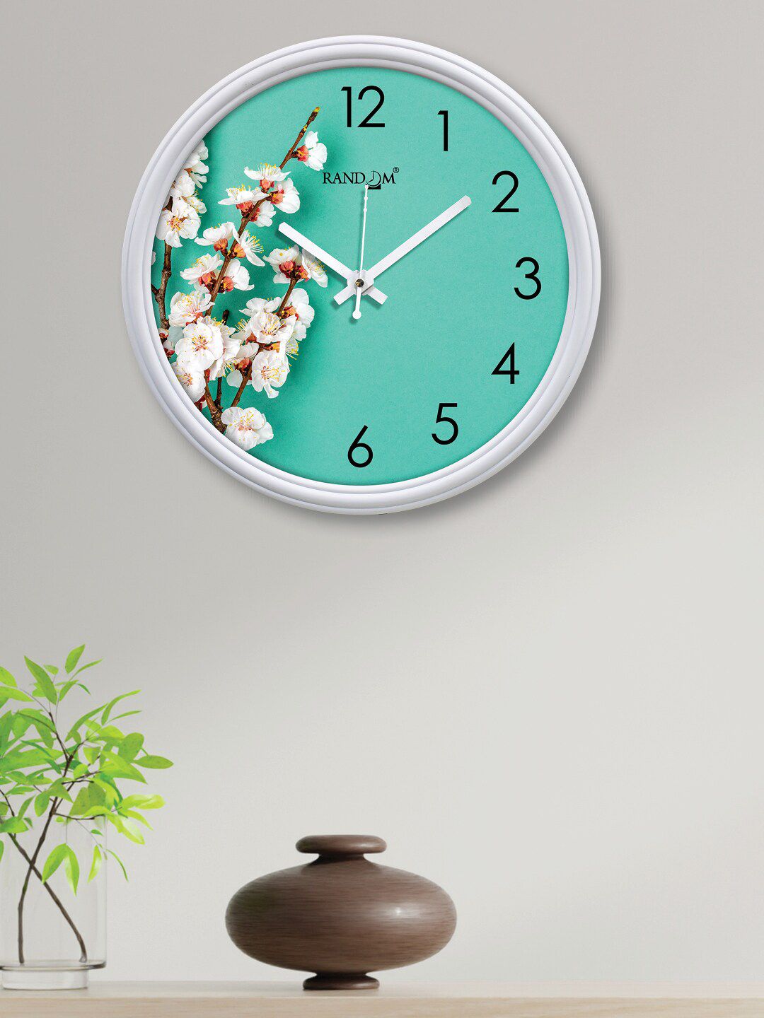 RANDOM Sea Green & White Printed Contemporary Wall Clock Price in India