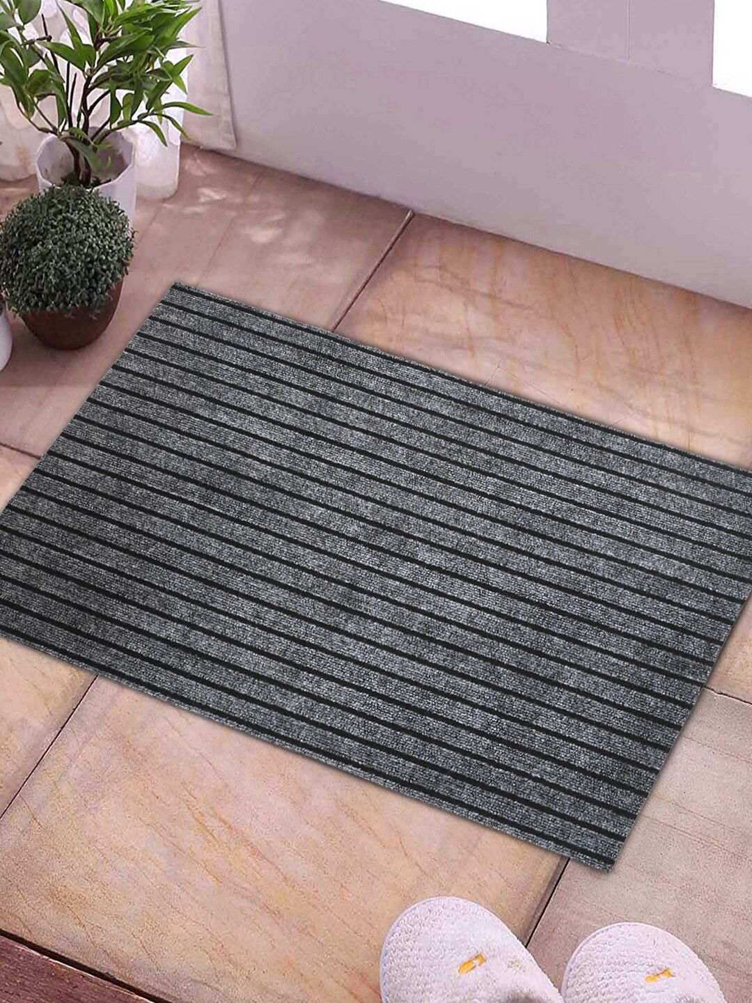 Kuber Industries Grey & Black Striped Microfiber Anti-Skid Door Mat Price in India