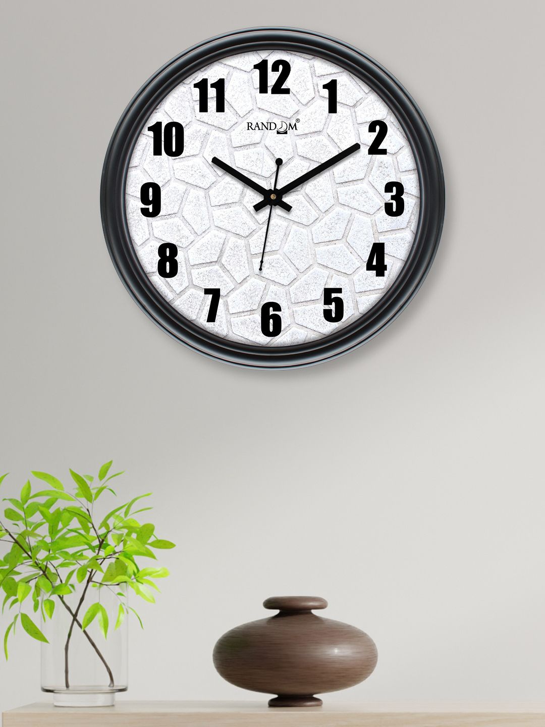 RANDOM Black & White Printed Contemporary 30.4 cm Analogue Wall Clock Price in India