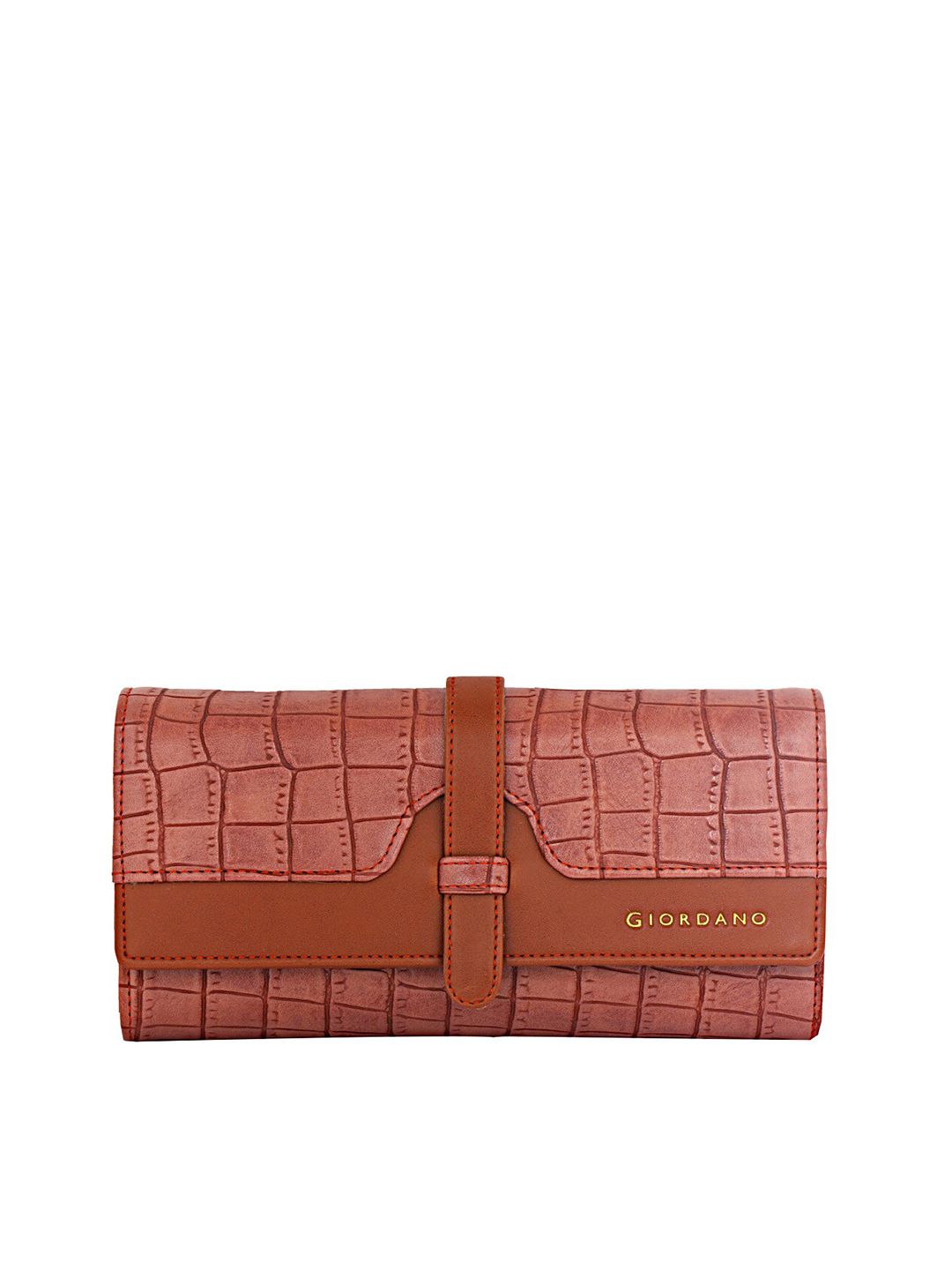 GIORDANO Women Brown Textured Three Fold Wallet Price in India