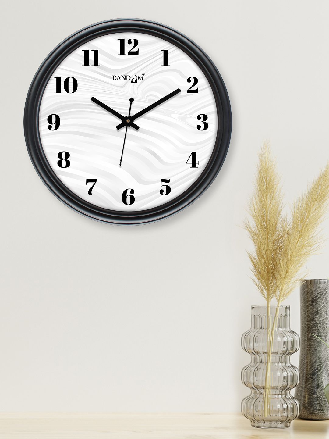 RANDOM White & Grey Printed Contemporary 30.48cm Wall Clock Price in India