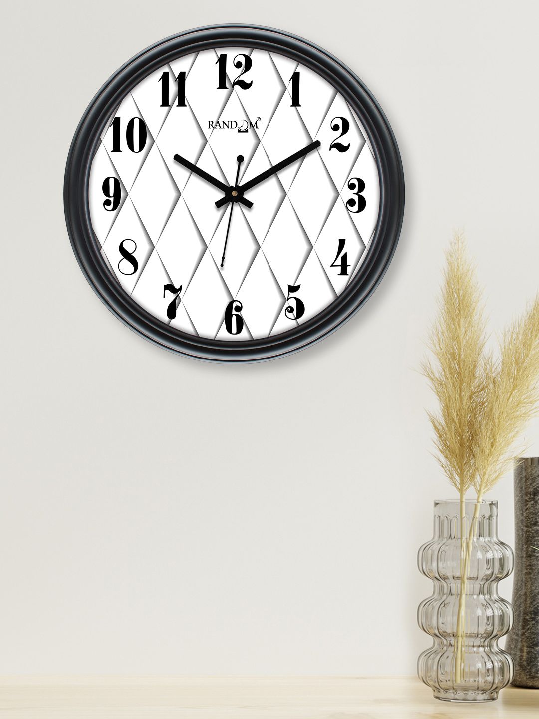 RANDOM White & Black Printed Contemporary Wall Clock Price in India