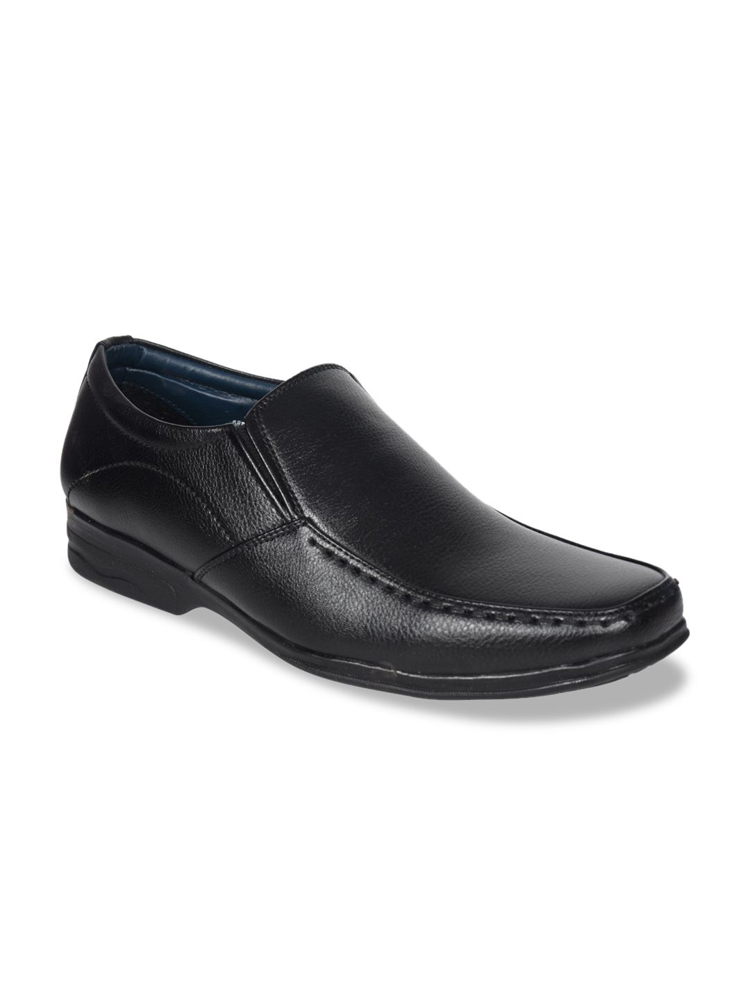 IMPERIO Men Black Solid Leather Formal Slip-Ons