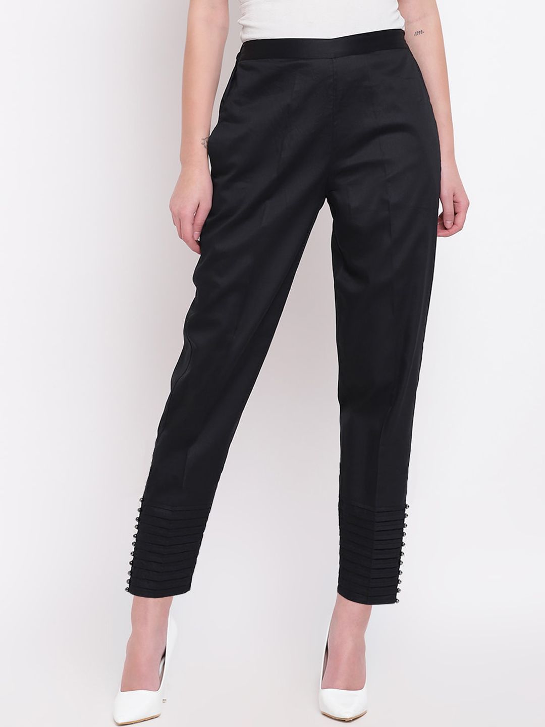 RIVI Women Black Regular Trousers Price in India