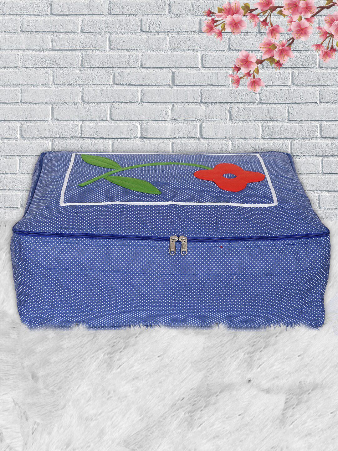 Kuber Industries Blue & Red Printed Saree Organiser Price in India