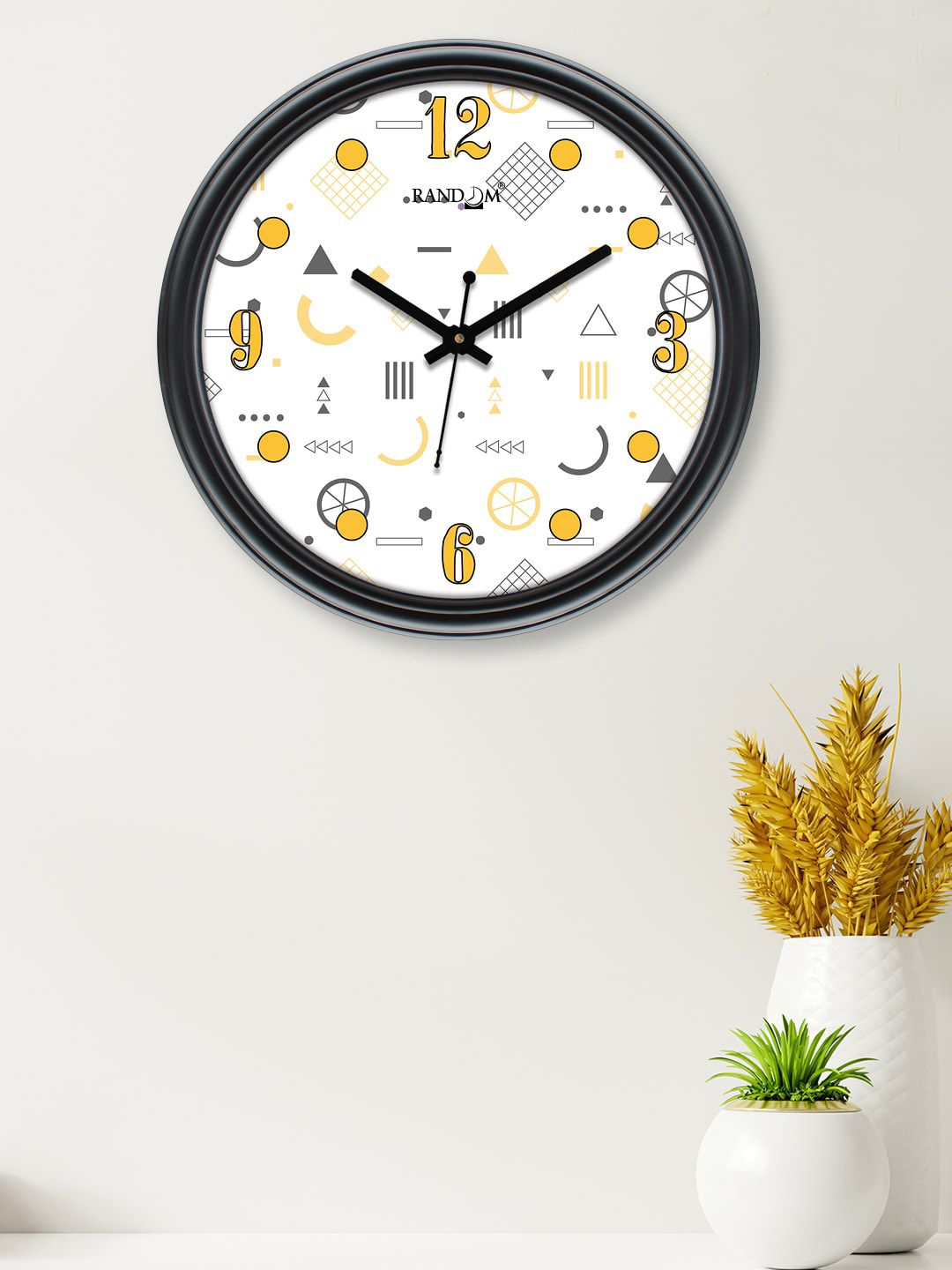 RANDOM Black & White Printed Contemporary 30.4 cm Analogue Wall Clock Price in India