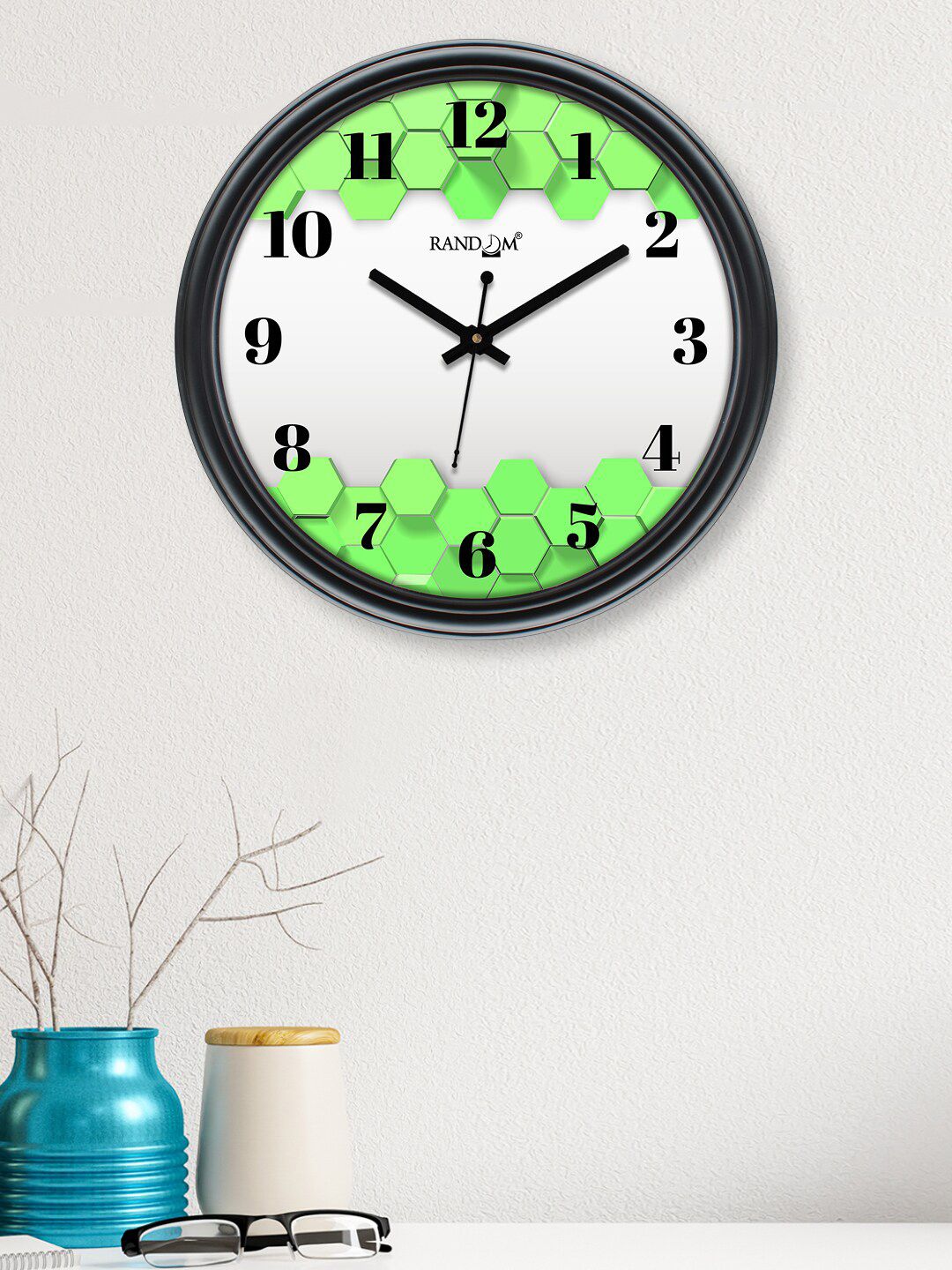 RANDOM Black & Green Printed Contemporary 30.4 cm Analogue Wall Clock Price in India