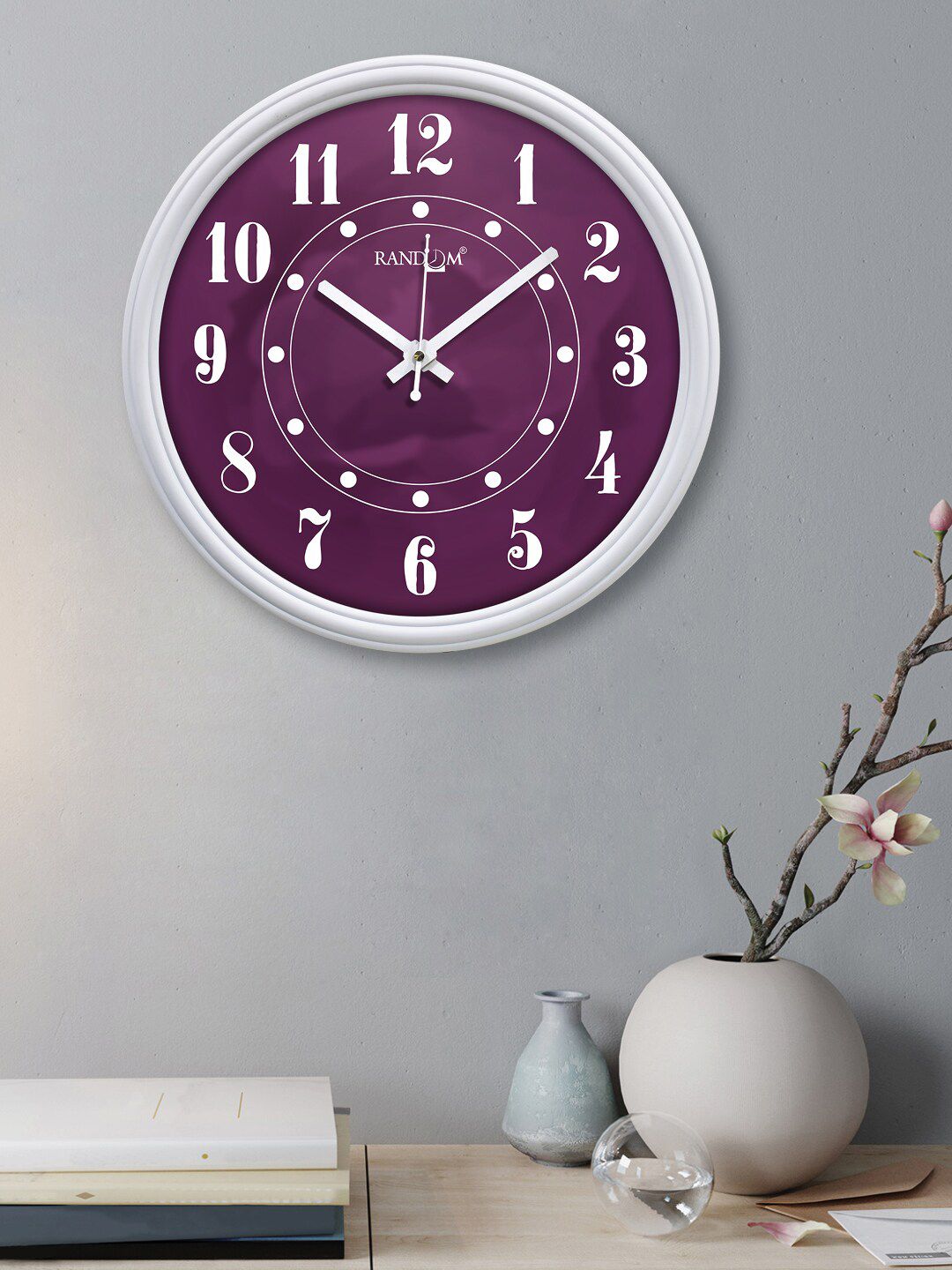 RANDOM White & Purple Contemporary Wall Clock Price in India