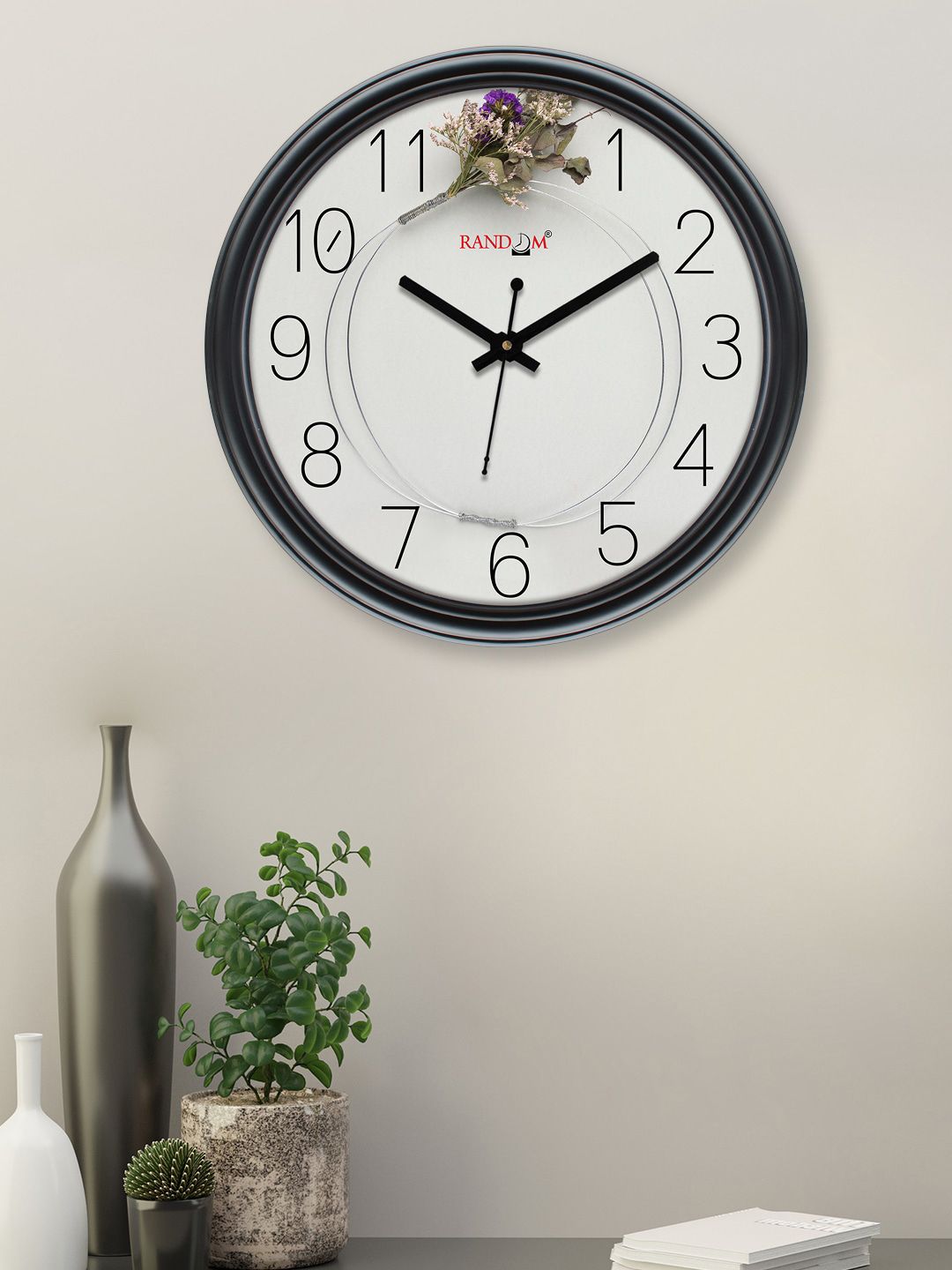 RANDOM Off White & Black Printed Contemporary Wall Clock Price in India