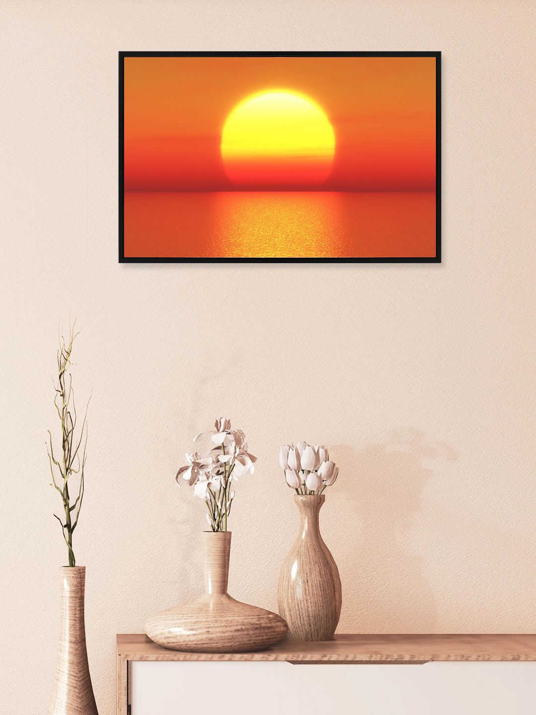 nest ART Orange & Yellow Sunrise Painting Framed Wall Art Price in India