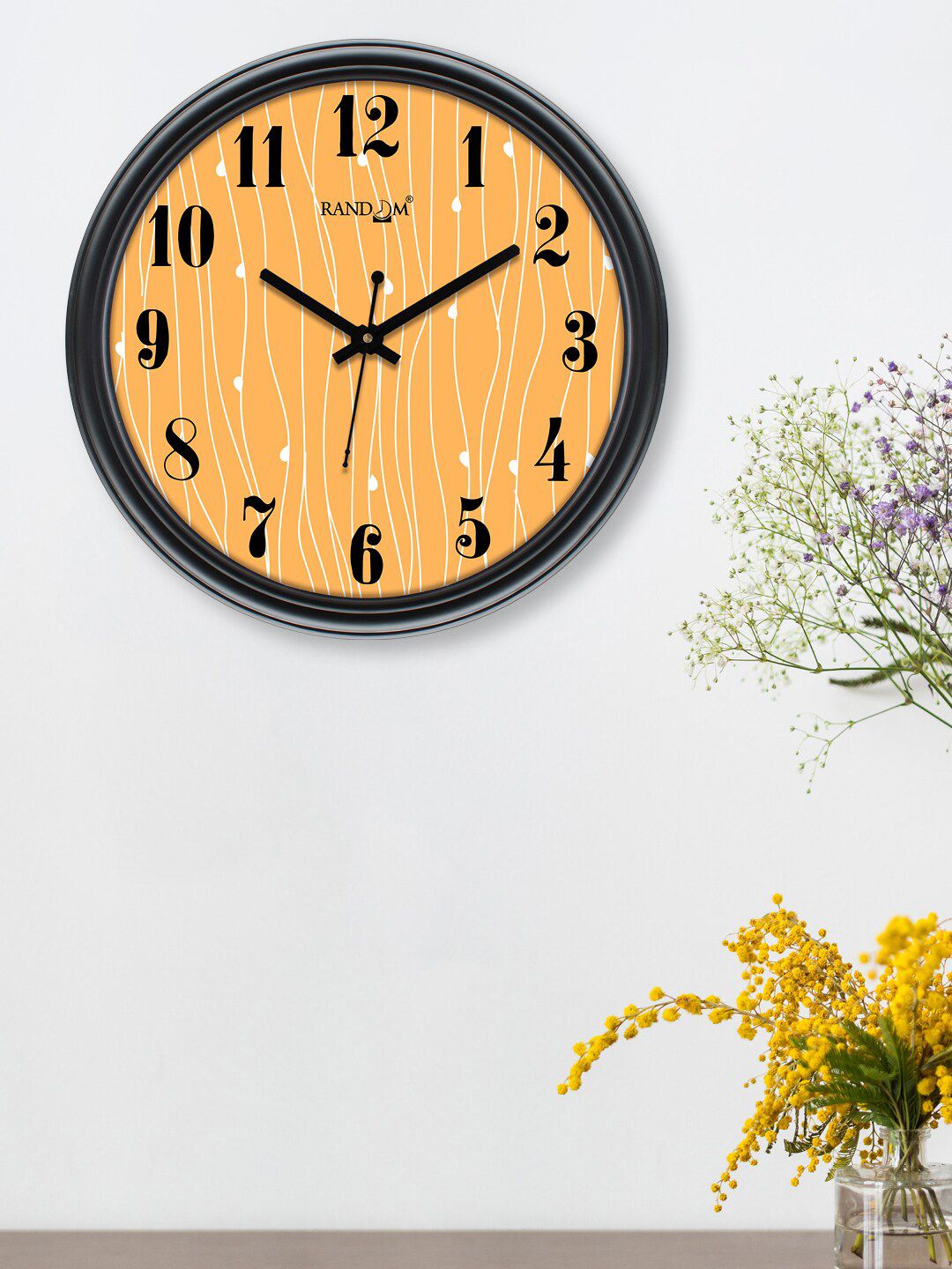 RANDOM Black & Orange Printed 30 cm Analogue Contemporary Wall Clock Price in India