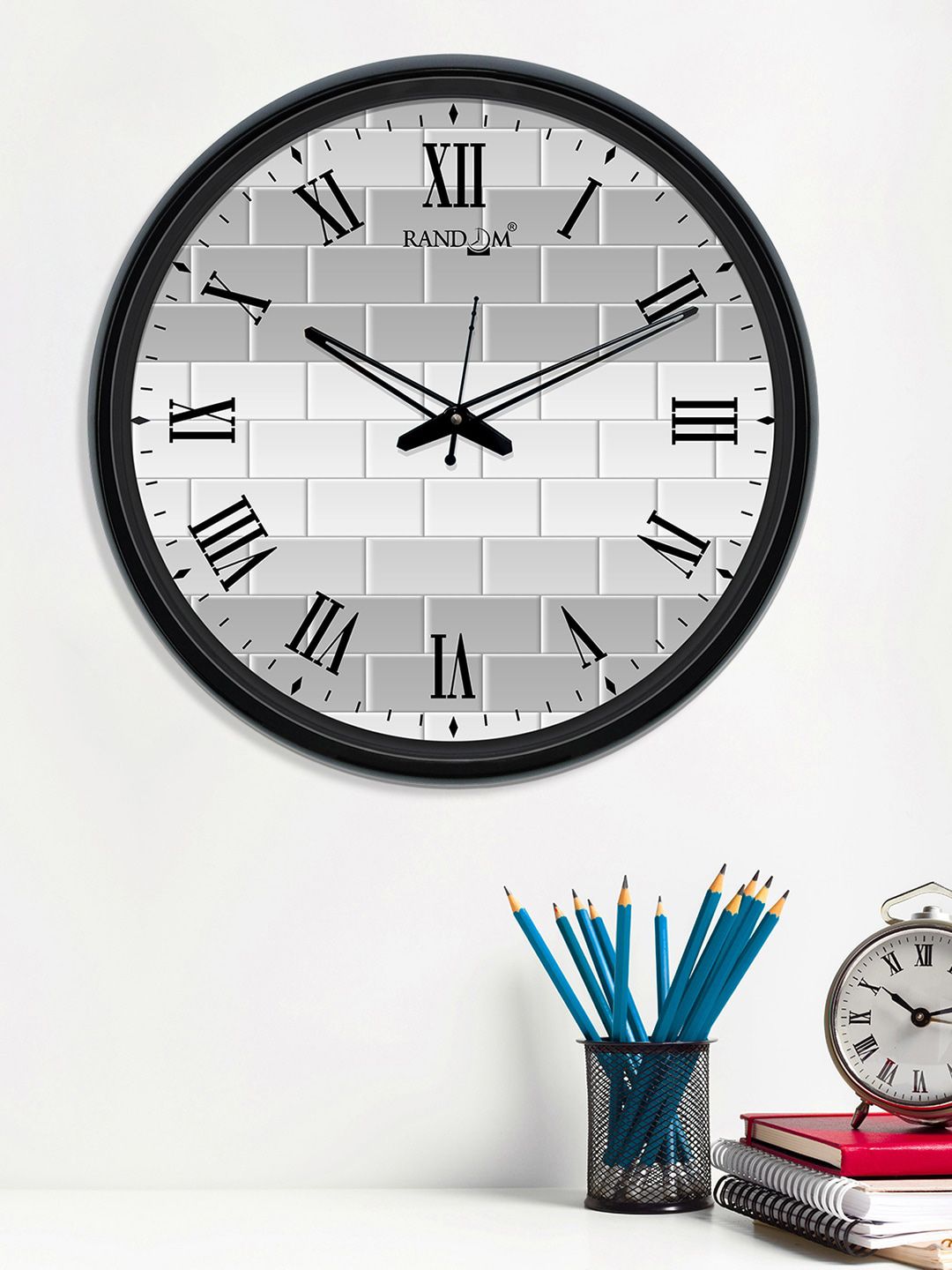 RANDOM Grey & White Printed Contemporary 30.48 cm Wall Clock Price in India