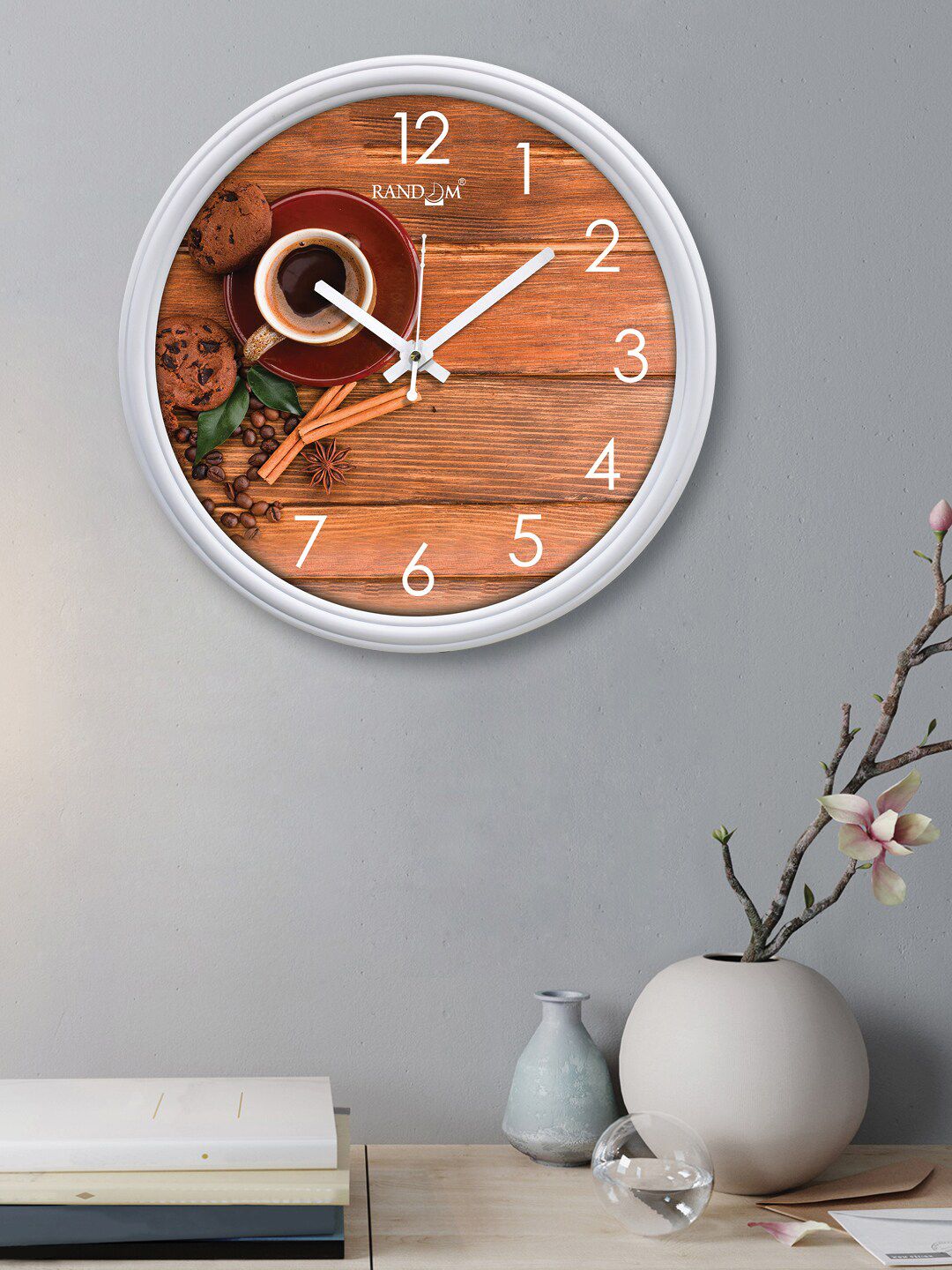 RANDOM White & Brown Printed Contemporary Wall Clock Price in India