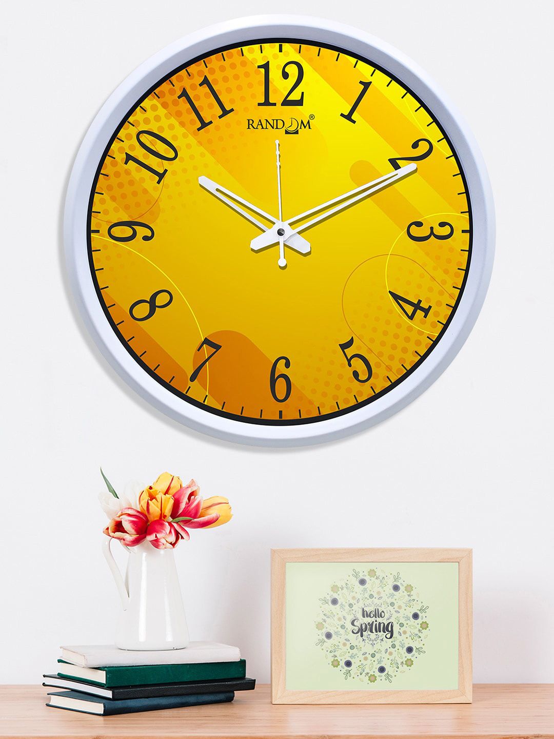 RANDOM White & Yellow Printed Contemporary  30.48 cm Wall Clock Price in India