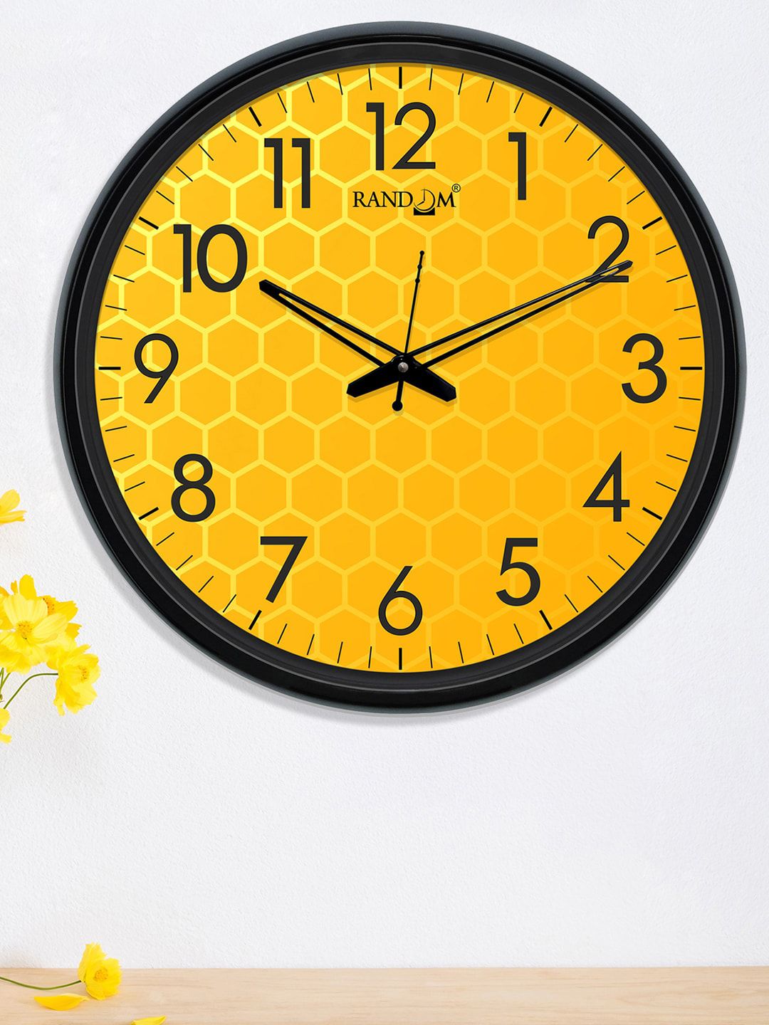 RANDOM Grey & Yellow Printed Contemporary Wall Clock Price in India