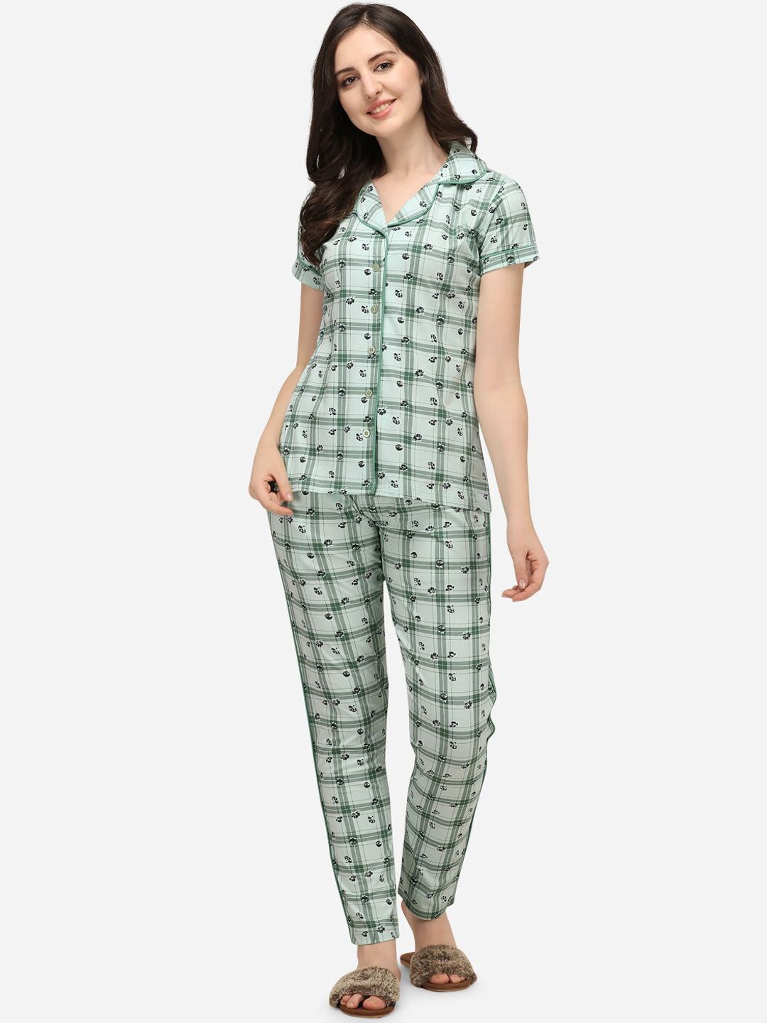 Lenissa Women Green & Black Checked Night Suit Price in India