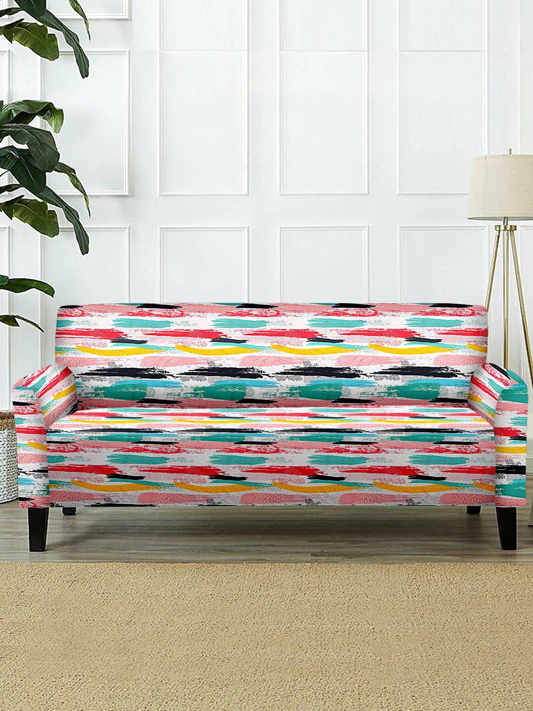 Cortina Multicolour Abstract Printed 2-Seater Super-Stretchable Non-Slip Sofa Slipcover Price in India