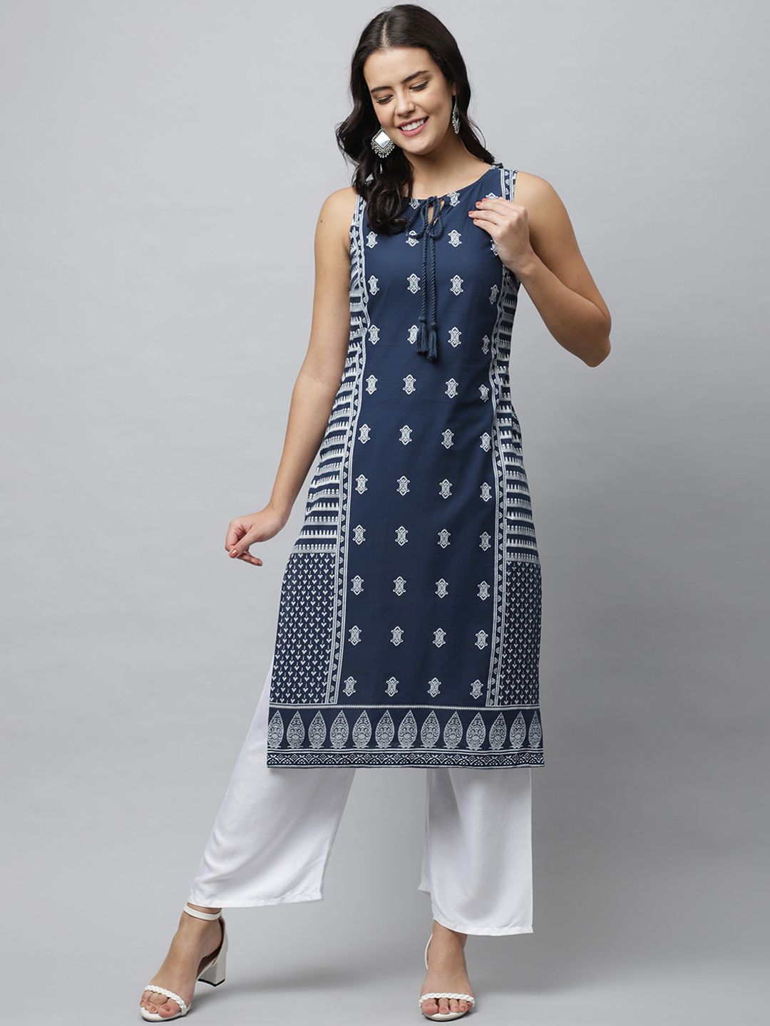 HERE&NOW Women Blue Ethnic Motifs Printed Kurta