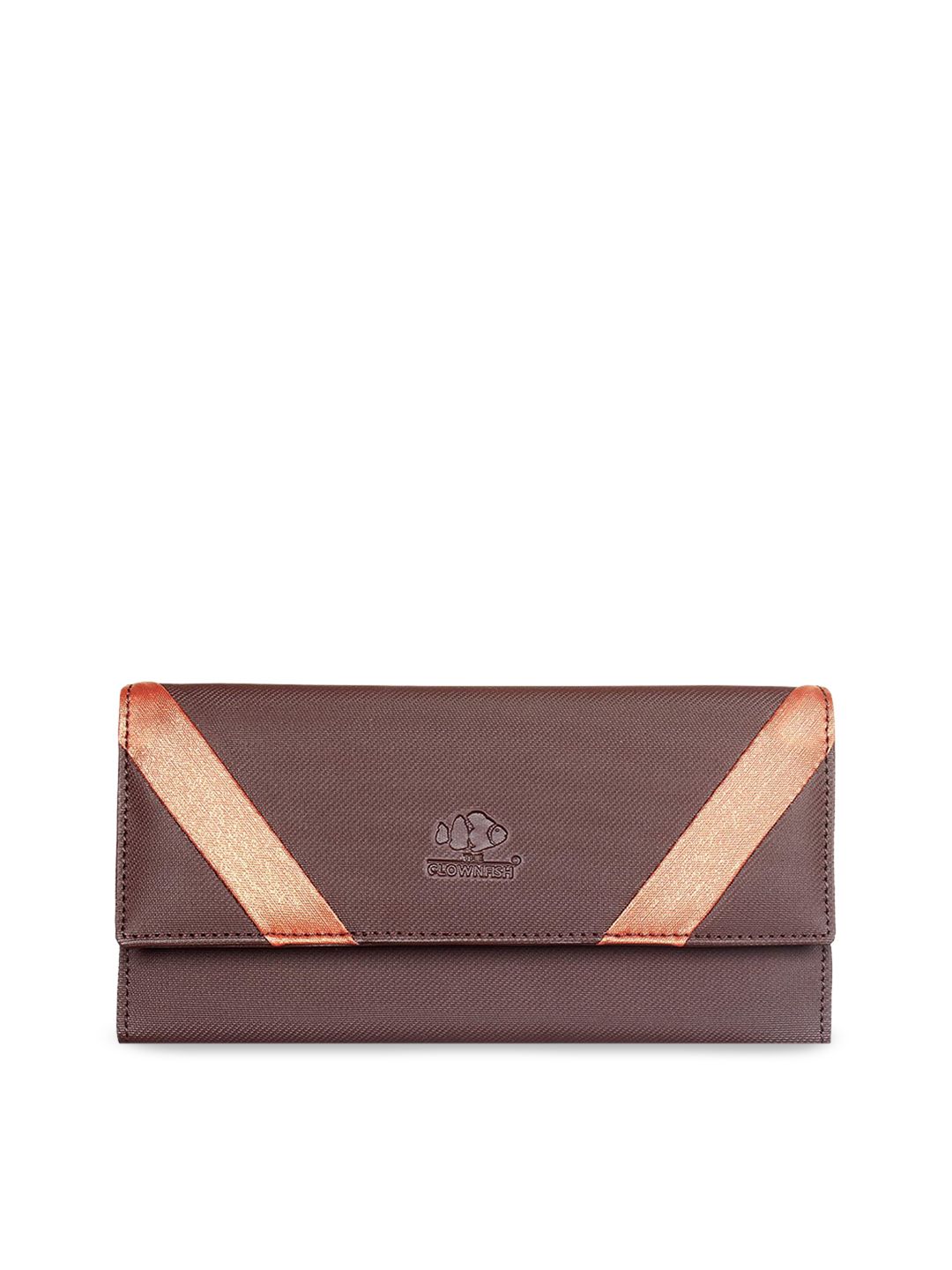 THE CLOWNFISH Women Brown & Gold-Toned Colourblocked Synthetic Leather Envelope Price in India