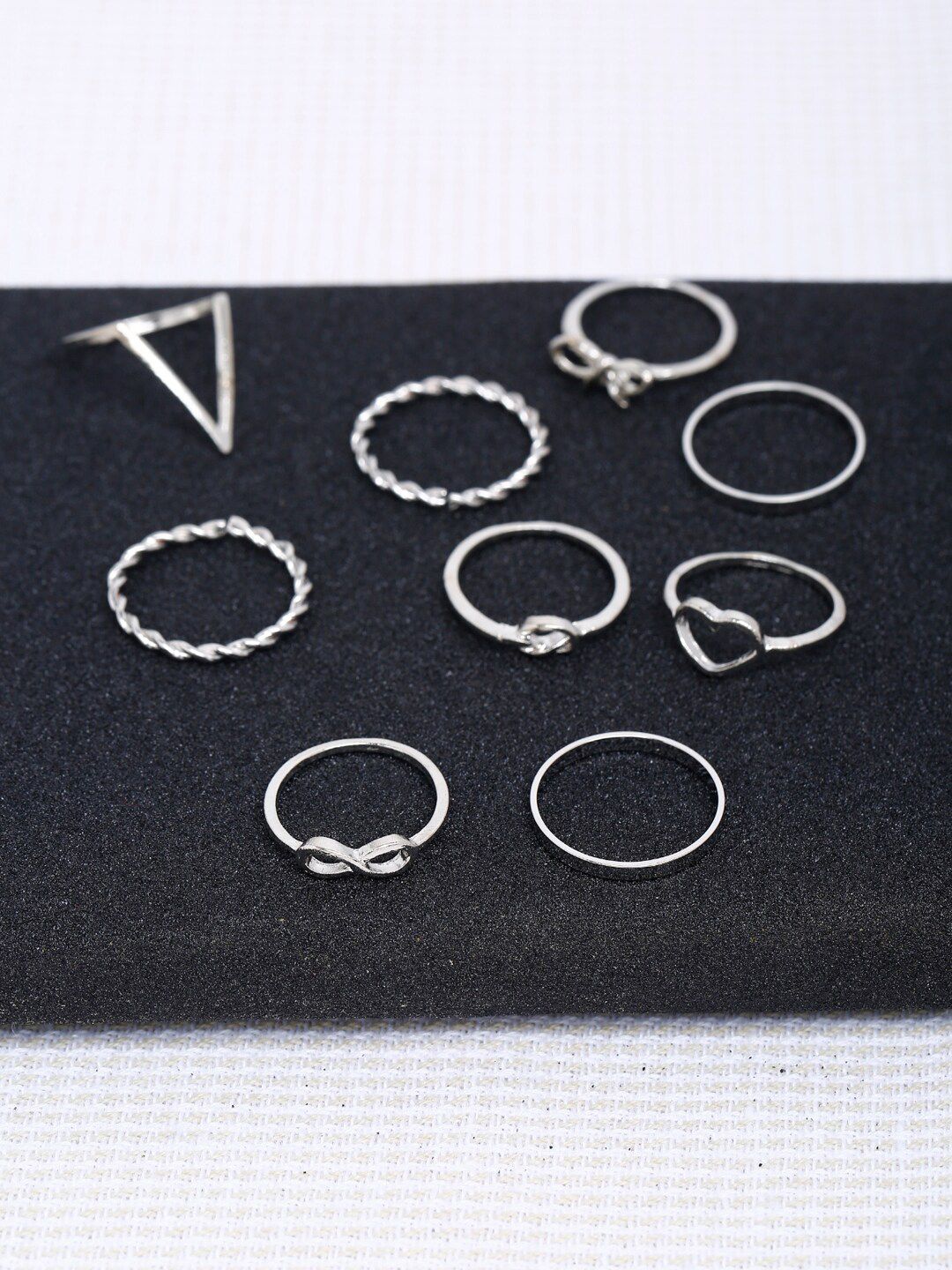Shining Diva Fashion Set Of 9 Oxidised Silver-Plated Finger Ring Price in India