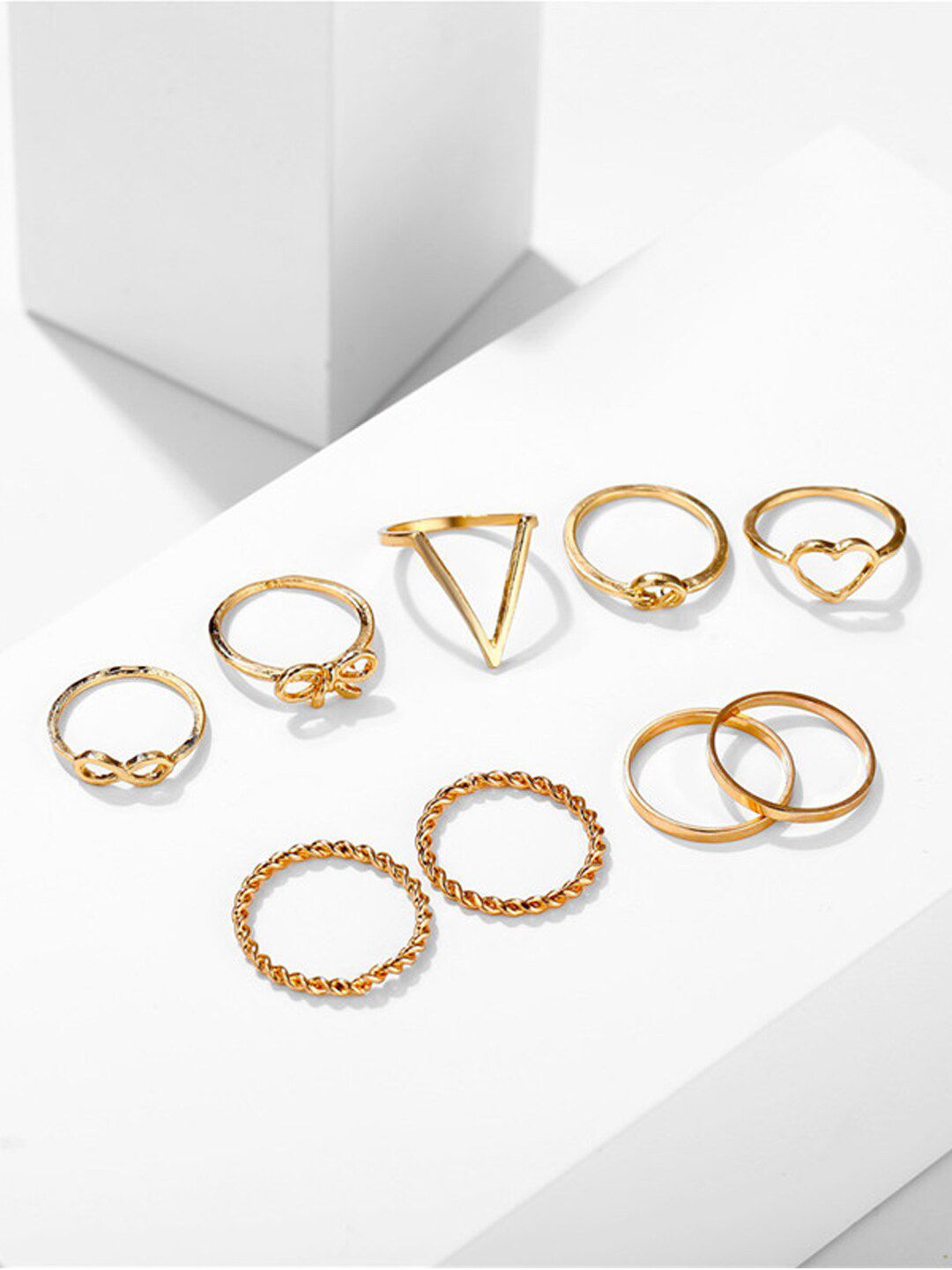 Shining Diva Fashion Set Of 9 Rose Gold-Plated Boho Midi Finger Rings Price in India