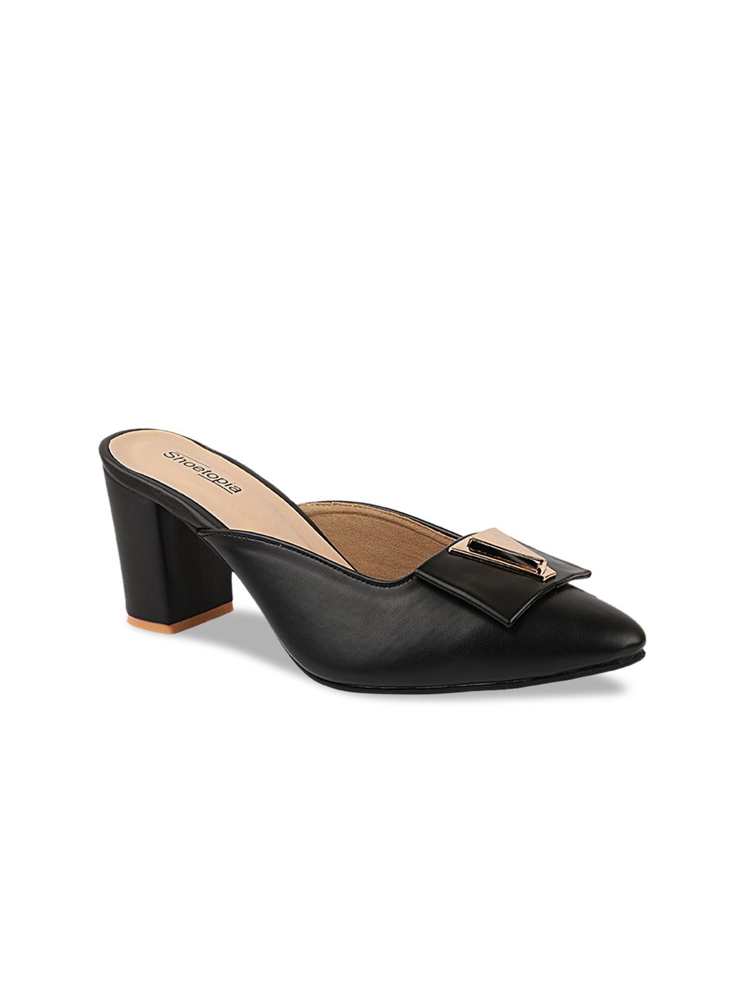 Shoetopia Women Black Solid Block Mules Price in India