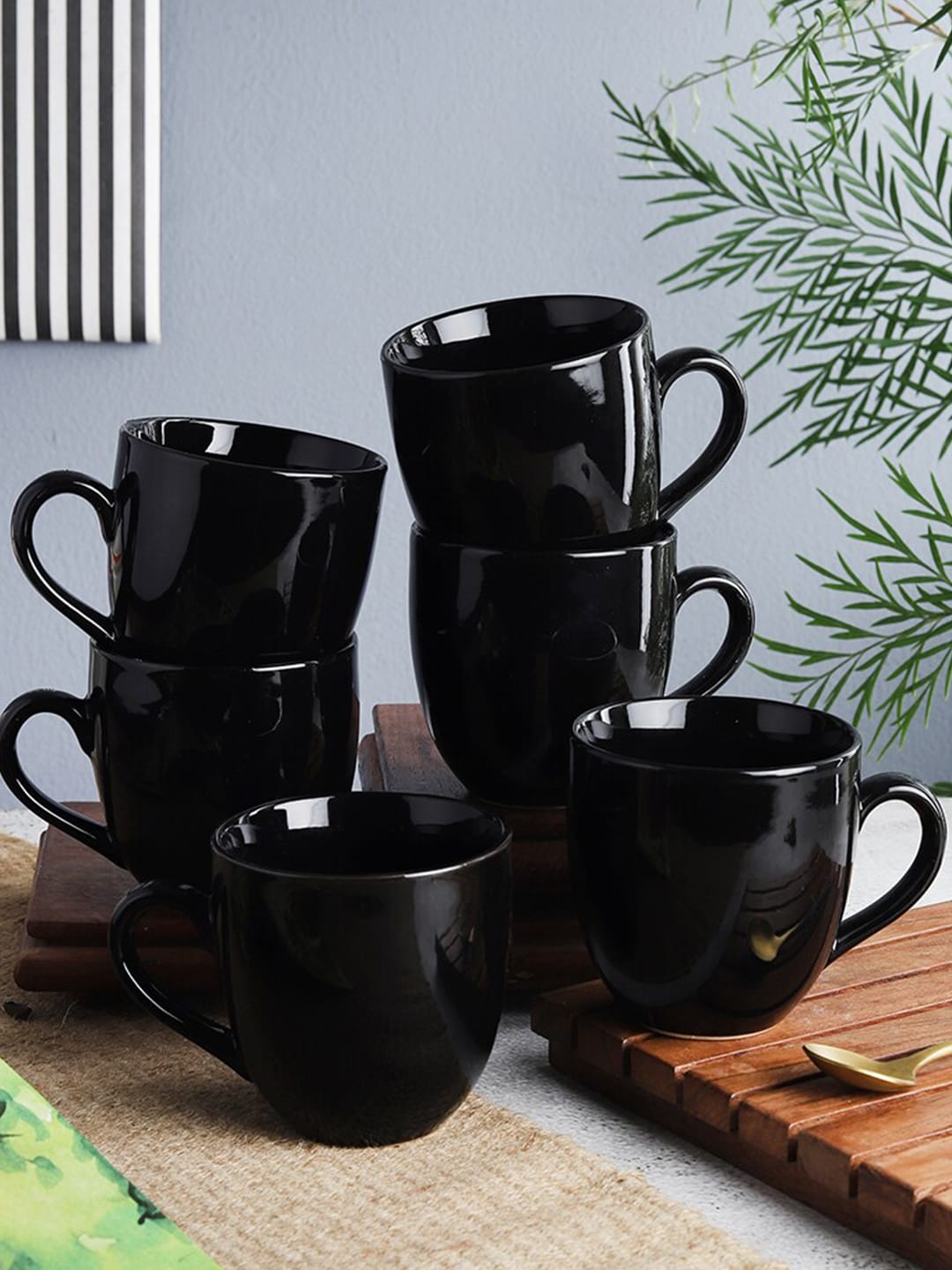 The Decor Mart Set Of 6 Black Solid Ceramic Glossy Cups Price in India