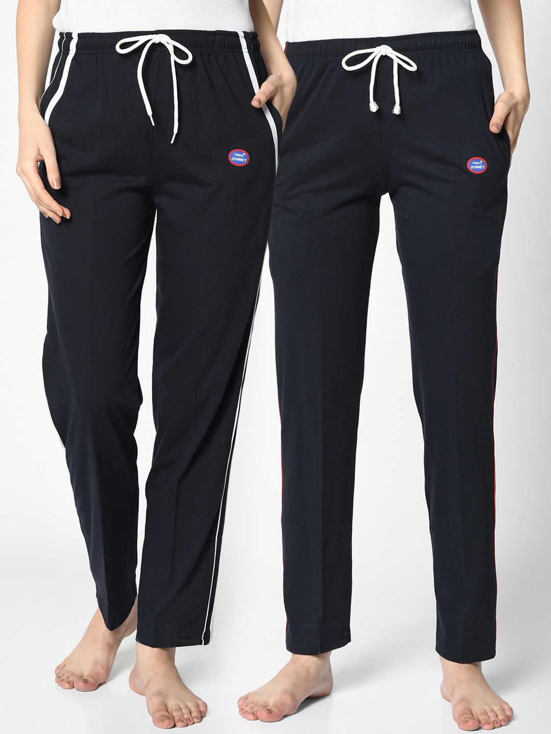 VIMAL JONNEY Women Black & Navy Blue Pack Of 2 Solid Lounge Pants Price in India