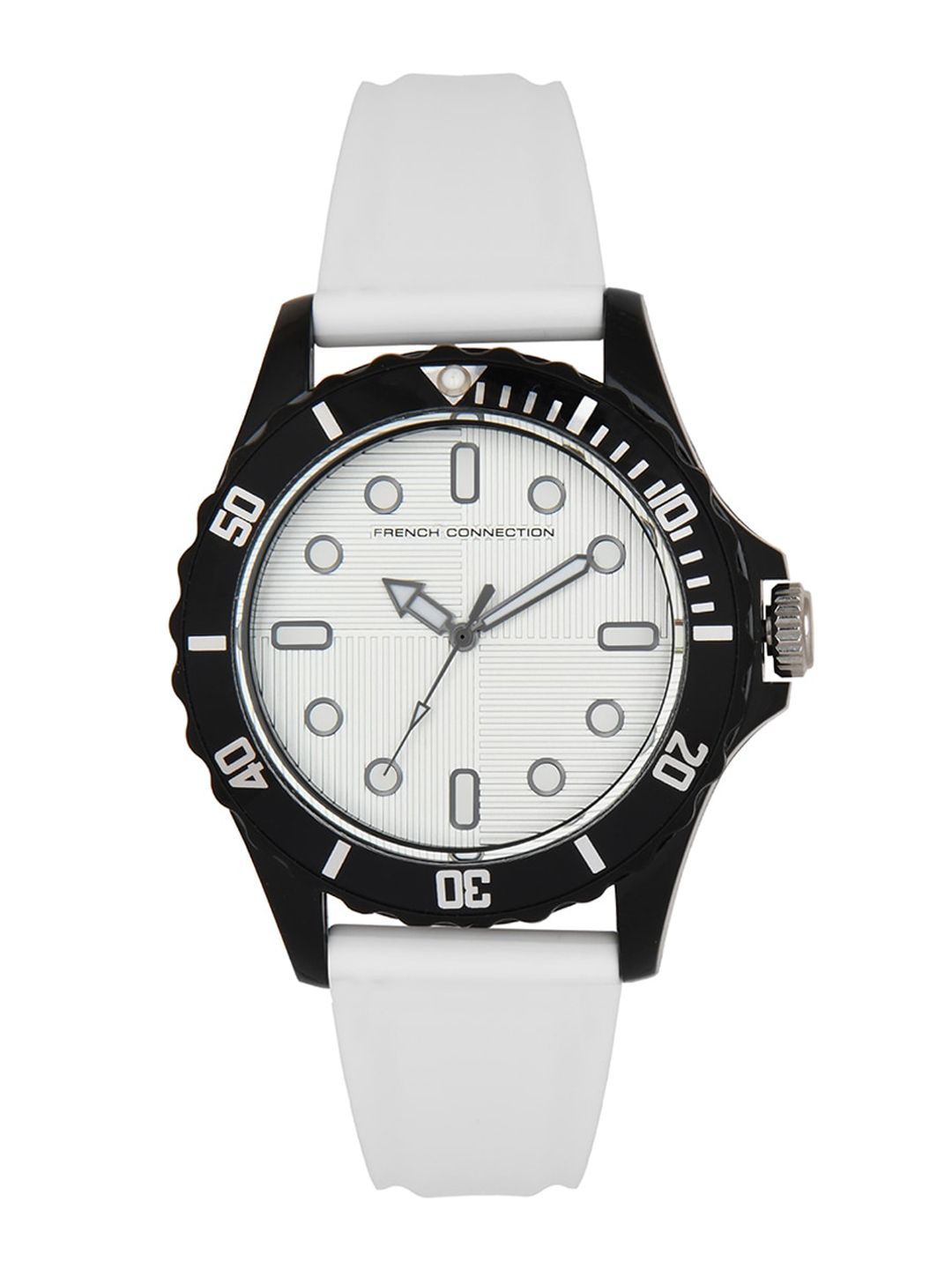 French Connection Unisex White Embellished Dial & White Straps Analogue Watch Price in India