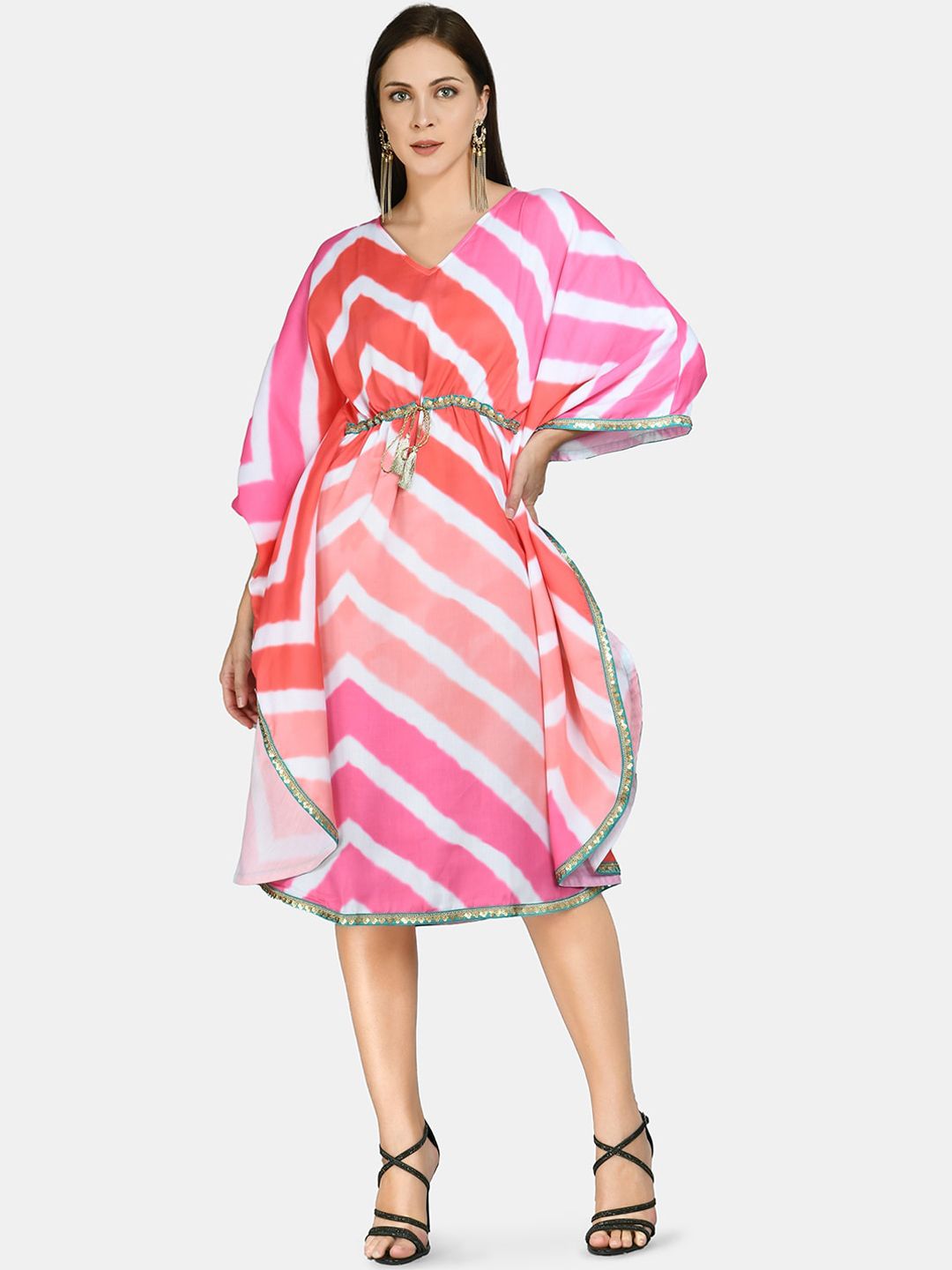 Myshka Multicoloured Striped Kaftan Dress Price in India