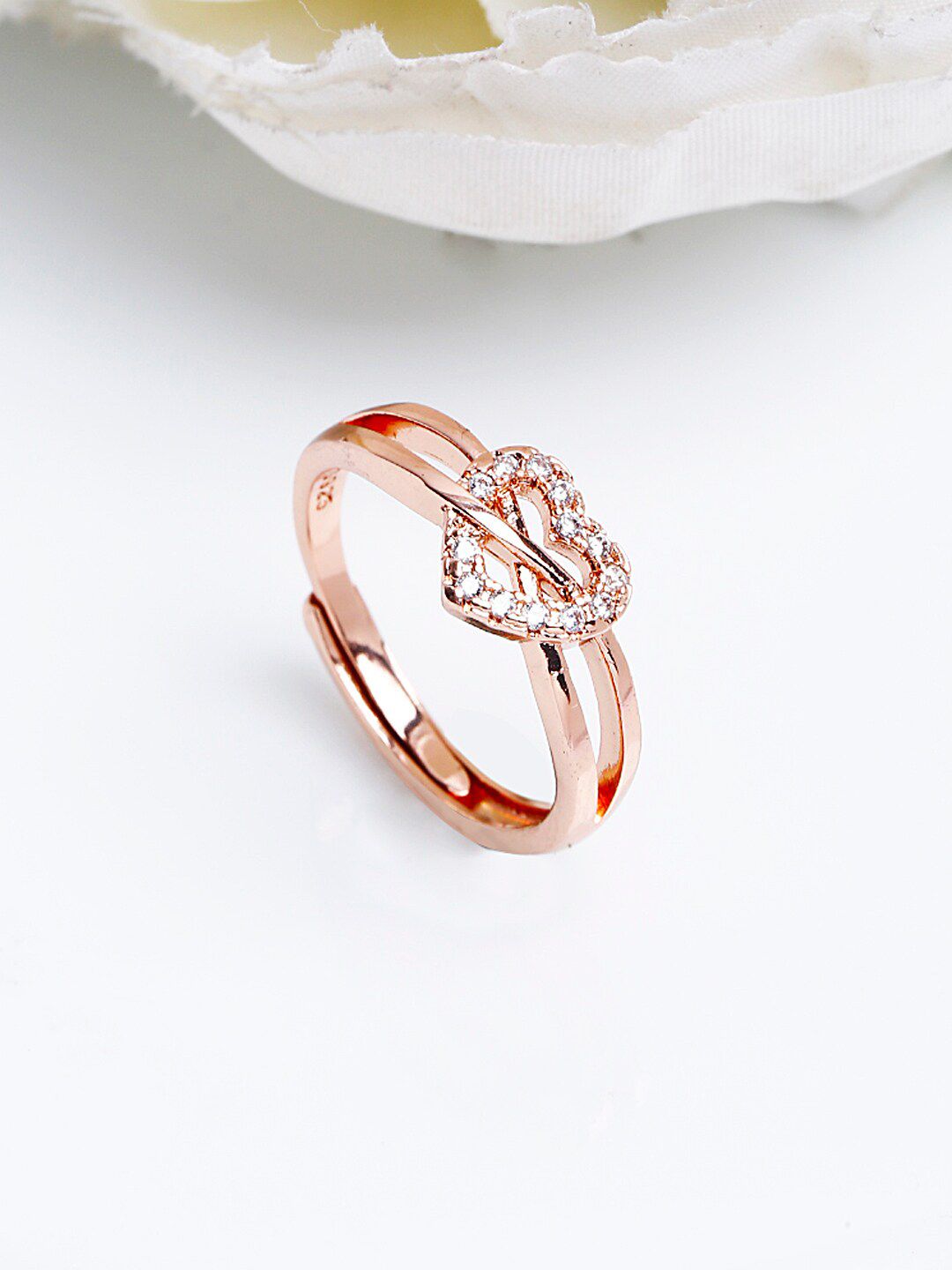 Shining Diva Fashion Rose Gold Plated and Cubic Zirconia Adjustable Ring Price in India