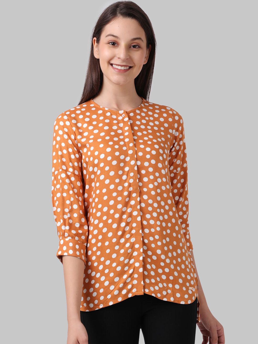 Buy Park Avenue Woman Orange & White Polka Dot Shirt Style Top