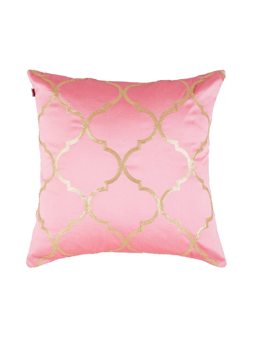 HomeTown Pink & Gold-Toned Embroidered Square Cushion Covers Price in India