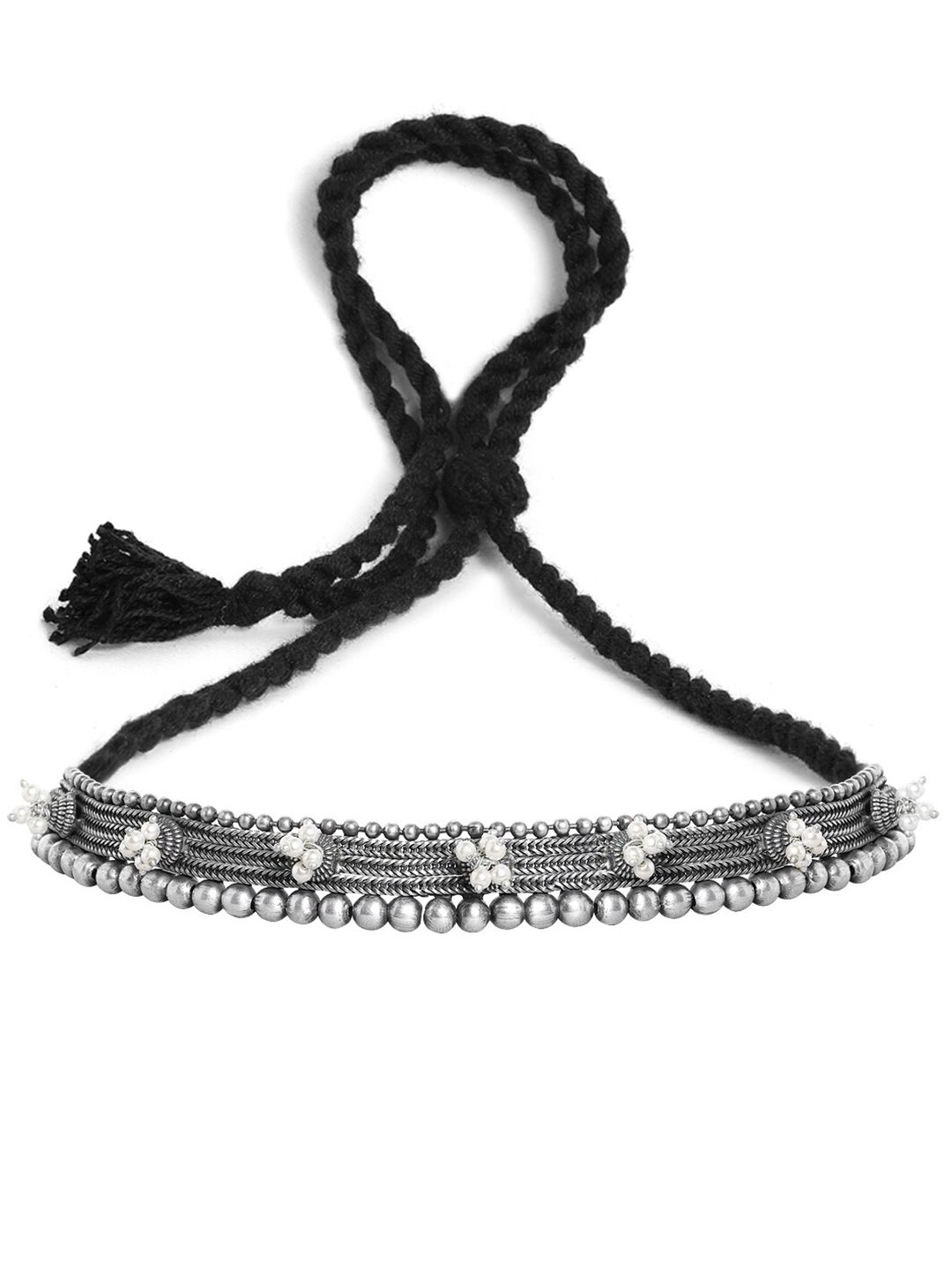 Rubans Silver-Toned & Black Silver-Plated Choker Necklace Price in India