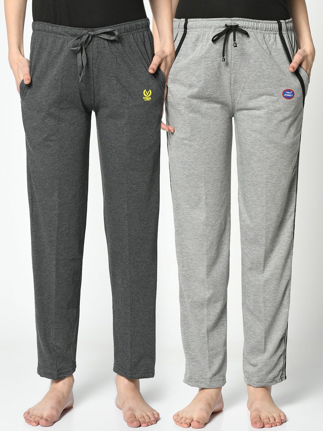 VIMAL JONNEY Pack Of 2 Grey Solid Lounge Pants Price in India