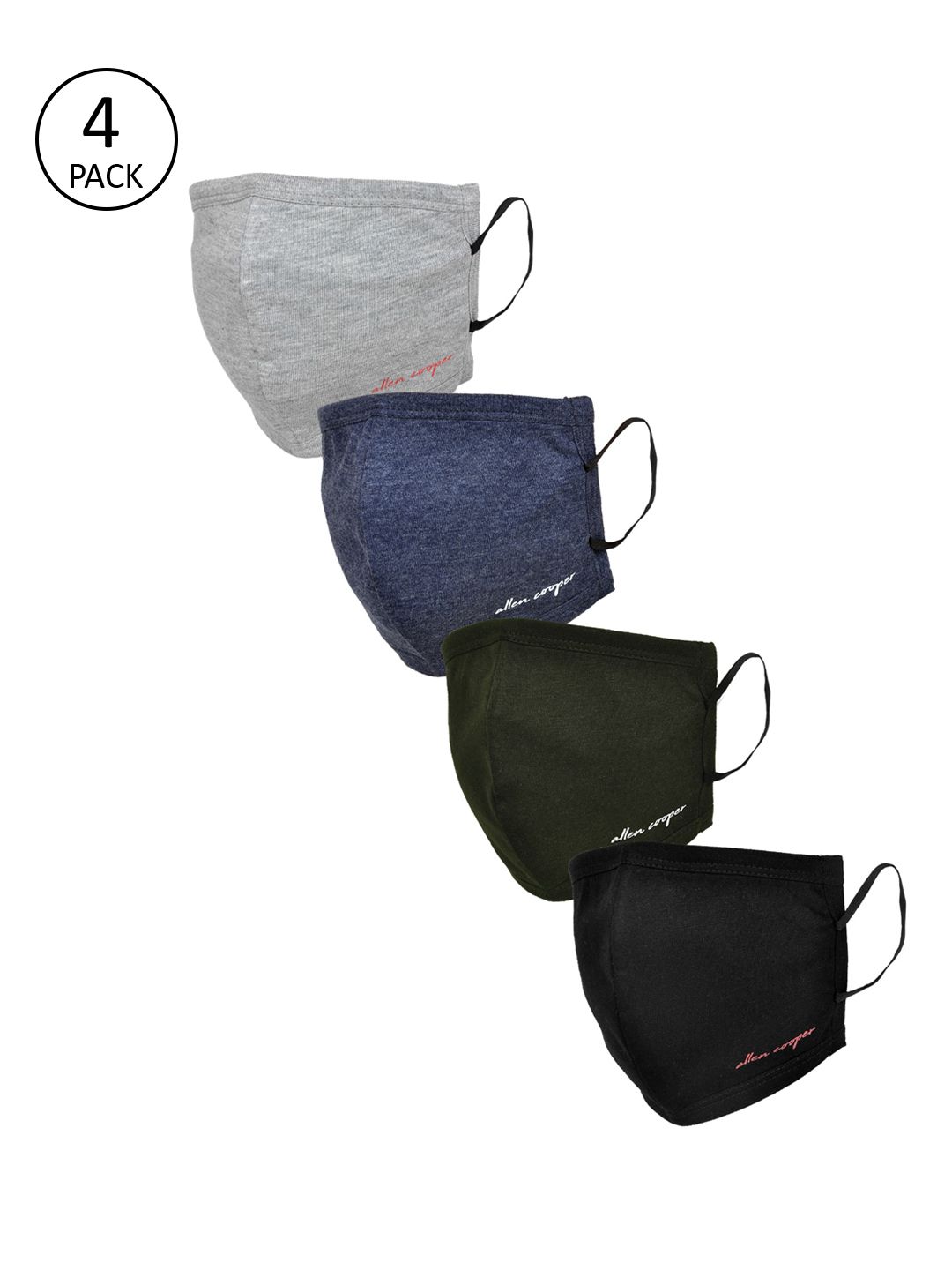 Allen Cooper Unisex Pack Of 4 Solid Reusable 3-Ply Cloth Masks Price in India