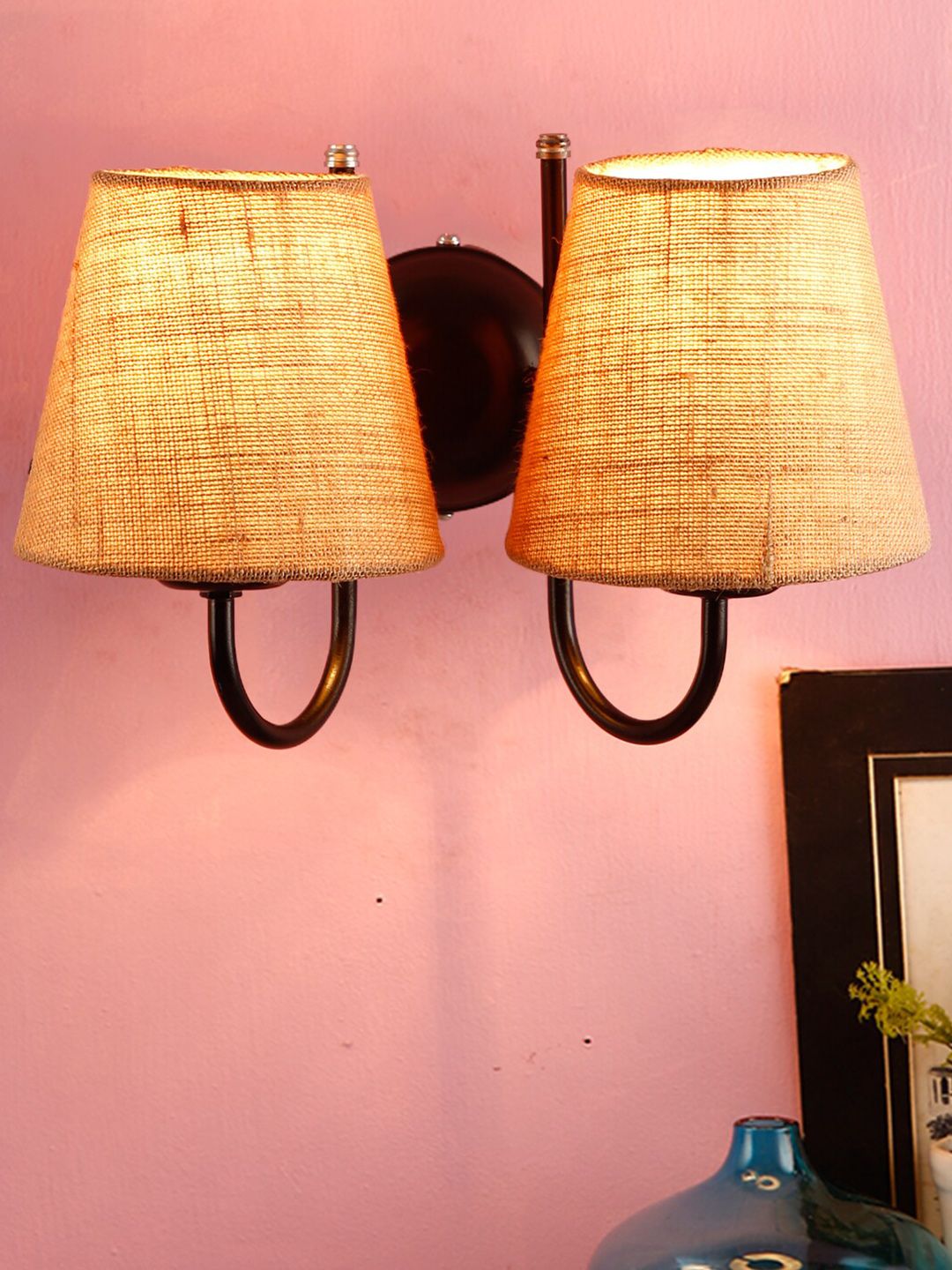 Devansh Beige Traditional Armed Sconce Lamp with Shade Price in India