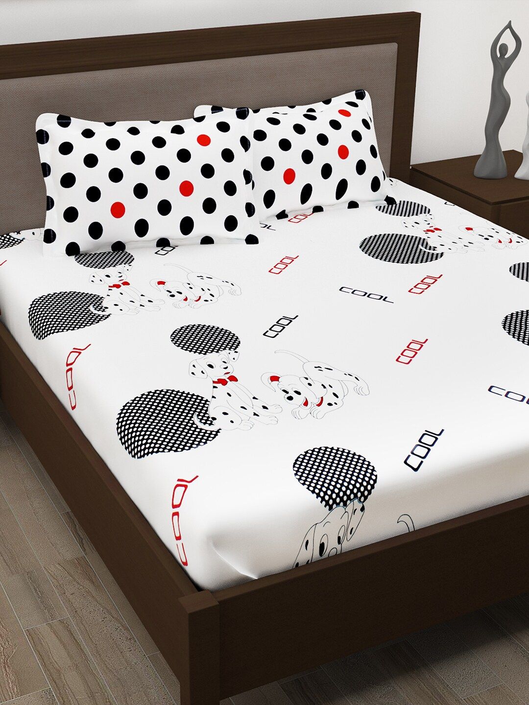 Story@home Black & White Cartoon Characters 186 TC Queen Bedsheet with 2 Pillow Covers Price in India