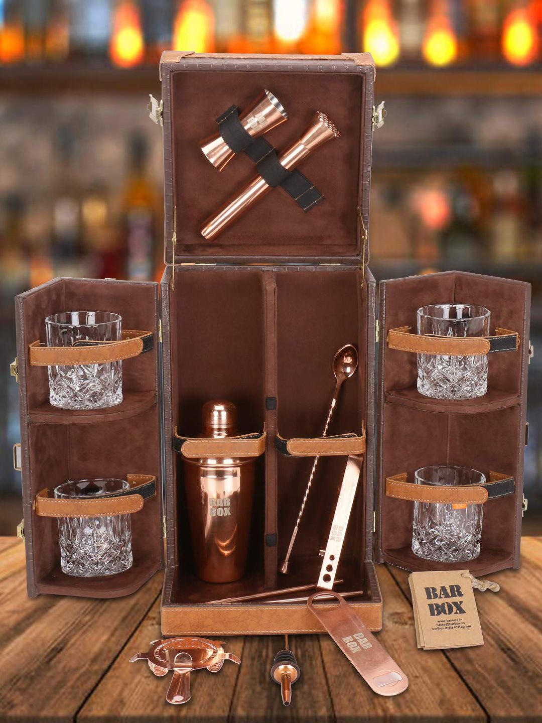 BAR BOX Brown Textured Stainless Steel Bar Tool Set Price in India