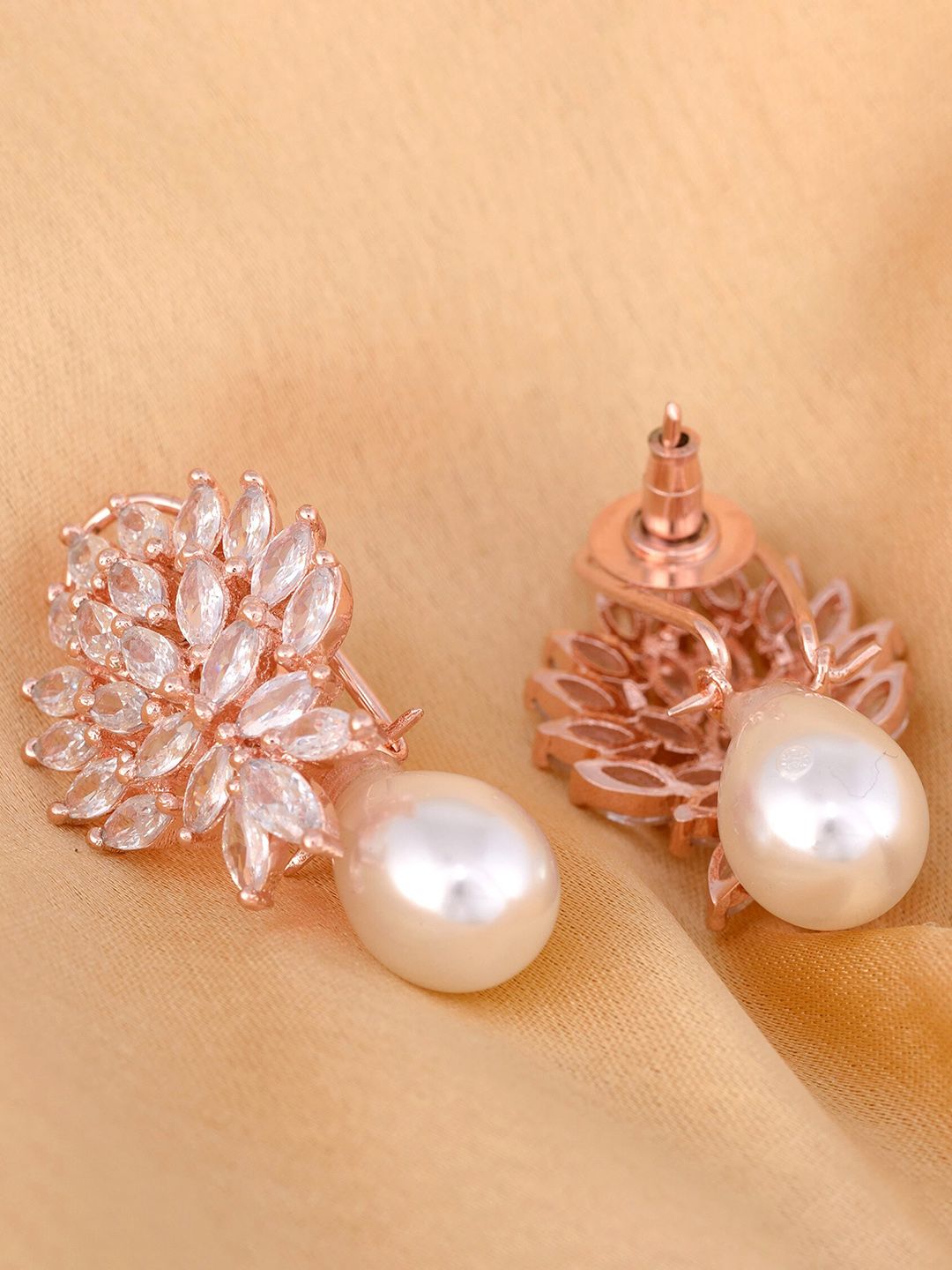 Saraf RS Jewellery White & Rose Gold-Plated Contemporary Drop Earrings Price in India