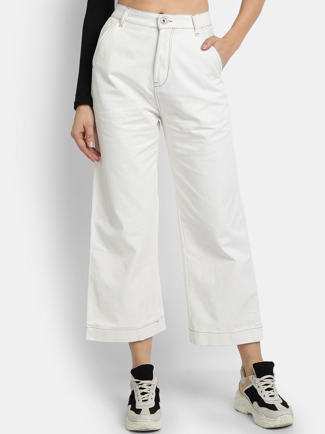 River Of Design Jeans Women White Wide Leg High-Rise Jeans Price in India