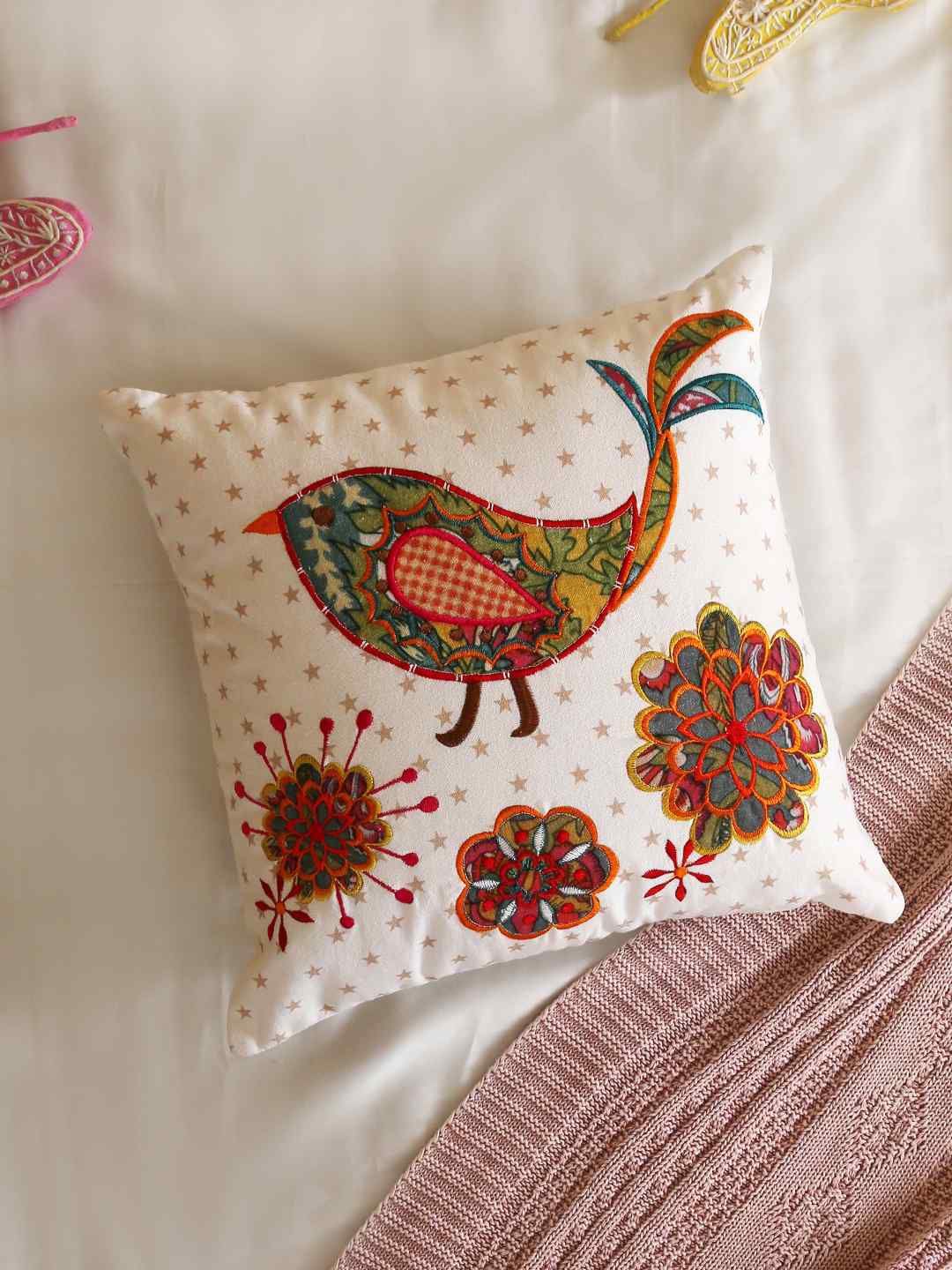Amoliconcepts Multicoloured Embroidered Square Cushion Cover Price in India