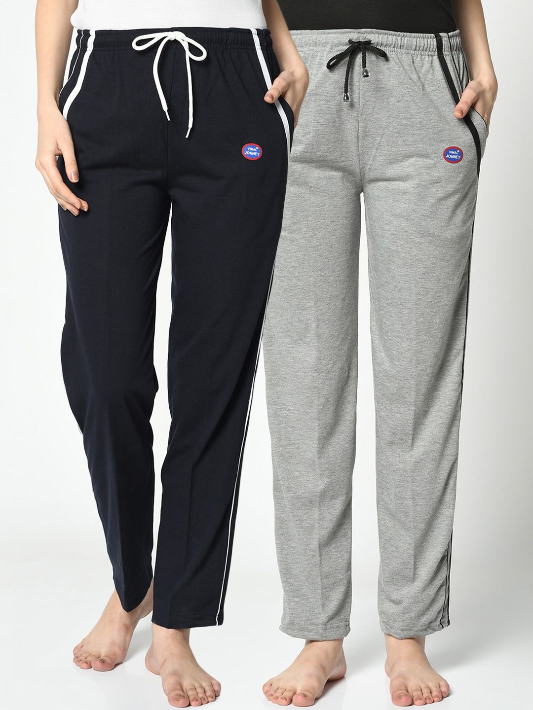 VIMAL JONNEY Women Pack Of 2 Black & Grey Solid Lounge Pants Price in India