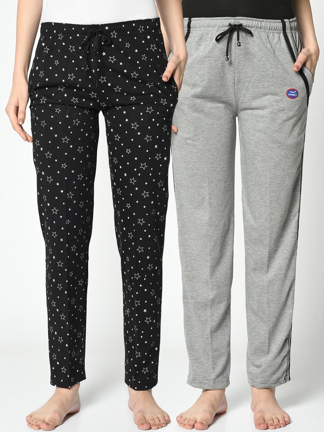 VIMAL JONNEY Women Pack Of 2 Black & Grey Lounge Pants Price in India